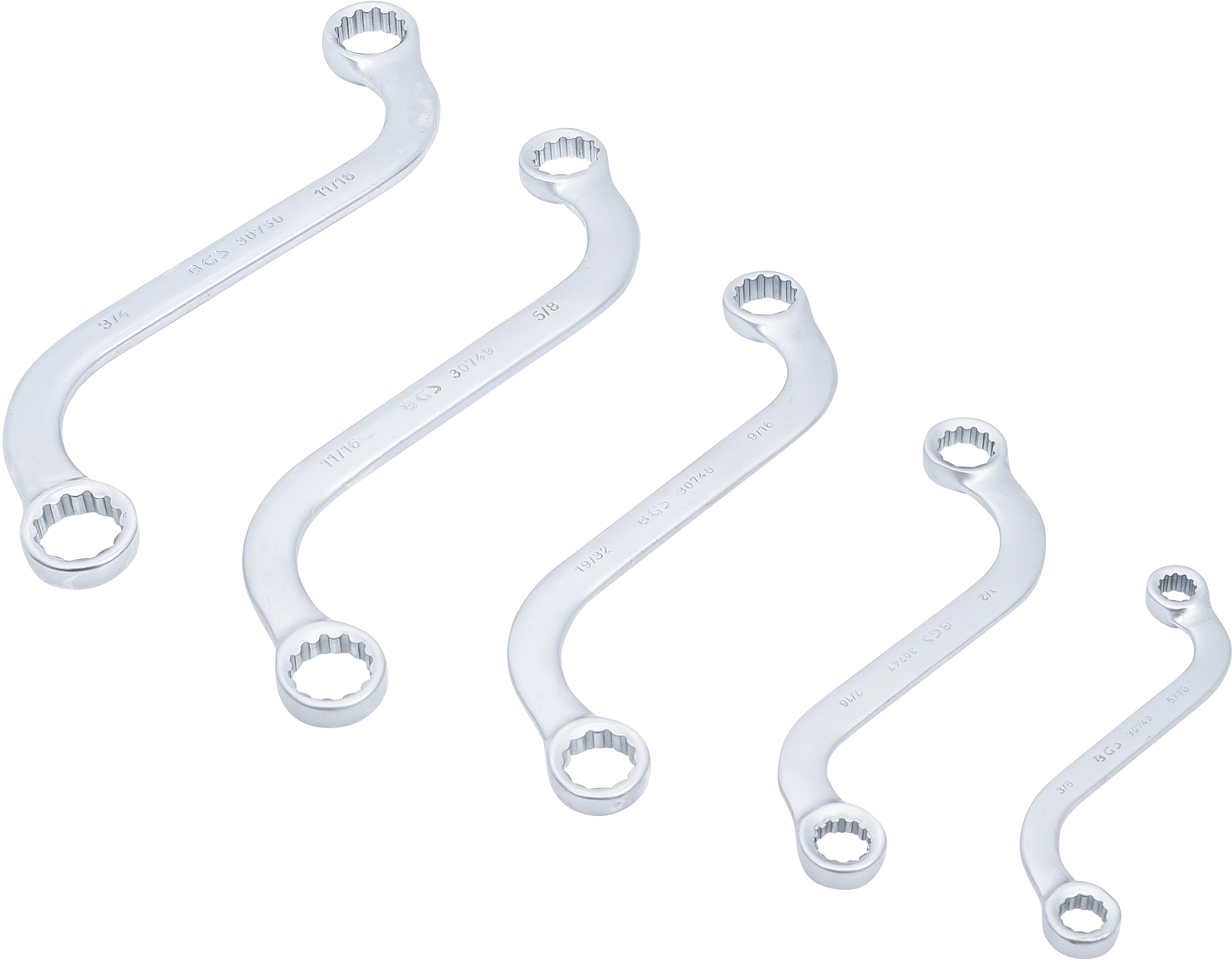 BGS S-Form Doppel-Ringschlüssel-Satz | Zollgrößen | SW 3/8" - 3/4" | 5-tlg.