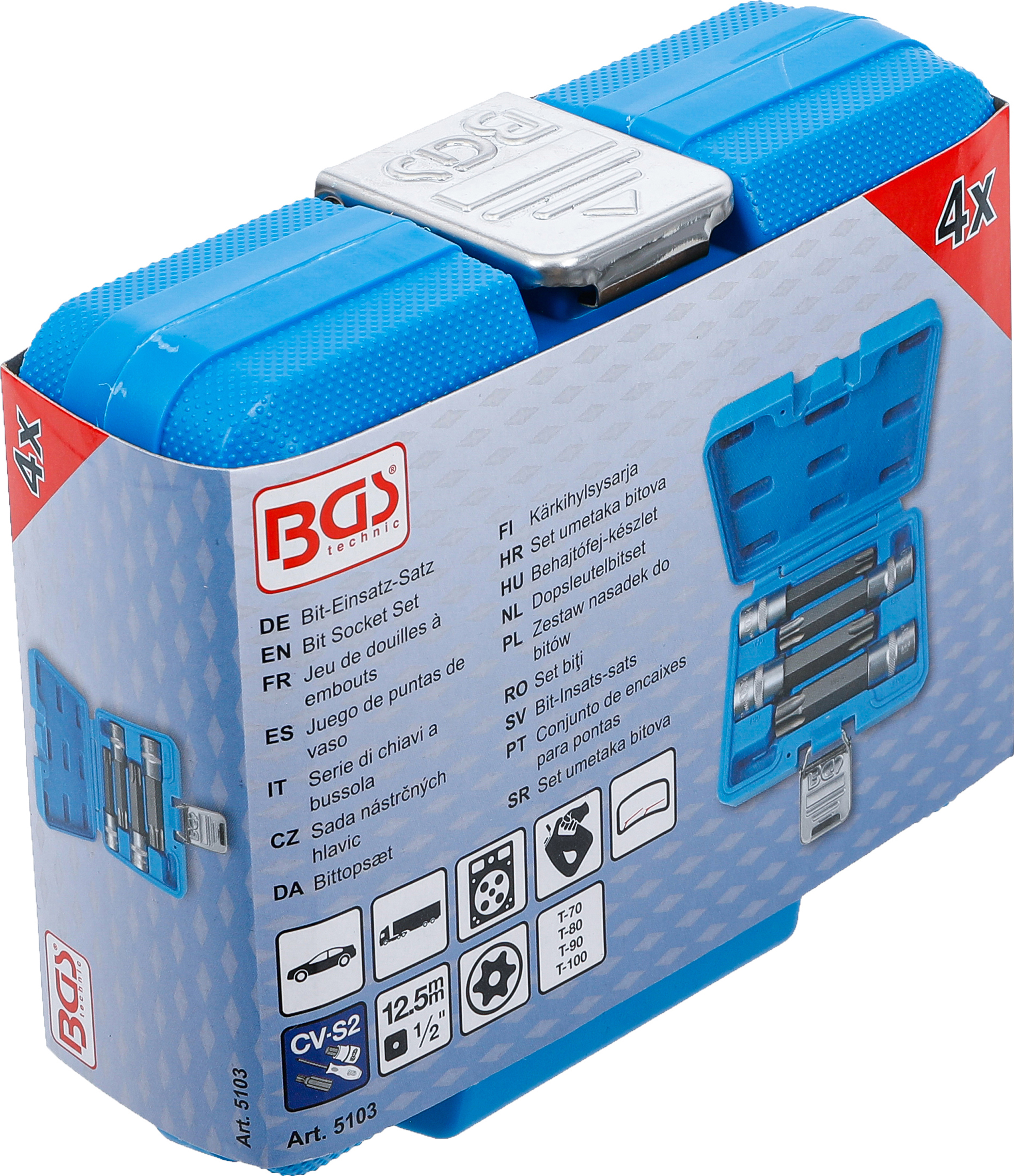 BGS Bit-Einsatz-Satz | Antrieb Innenvierkant 12,5 mm (1/2") | T-Profil (für Torx) mit Bohrung | 4-tlg.