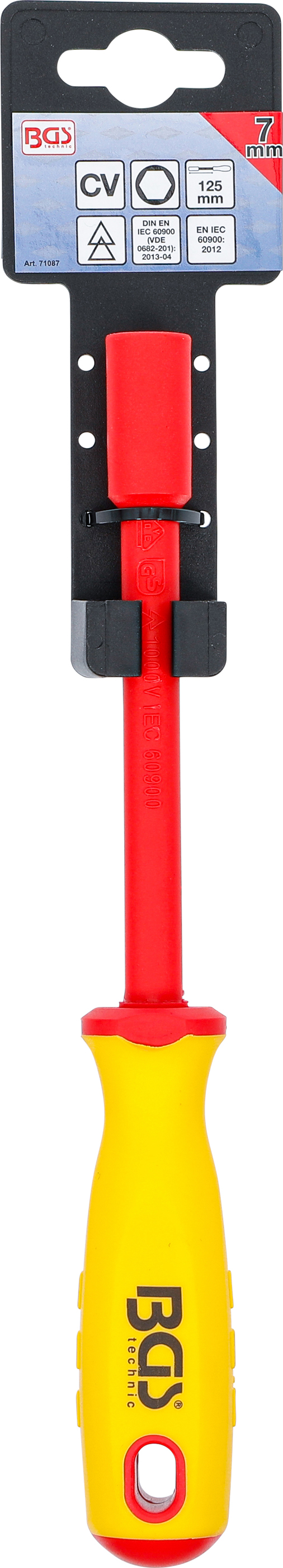 BGS VDE-Steckschlüssel-Schraubendreher | Sechskant | SW 7 mm | Klingenlänge 125 mm