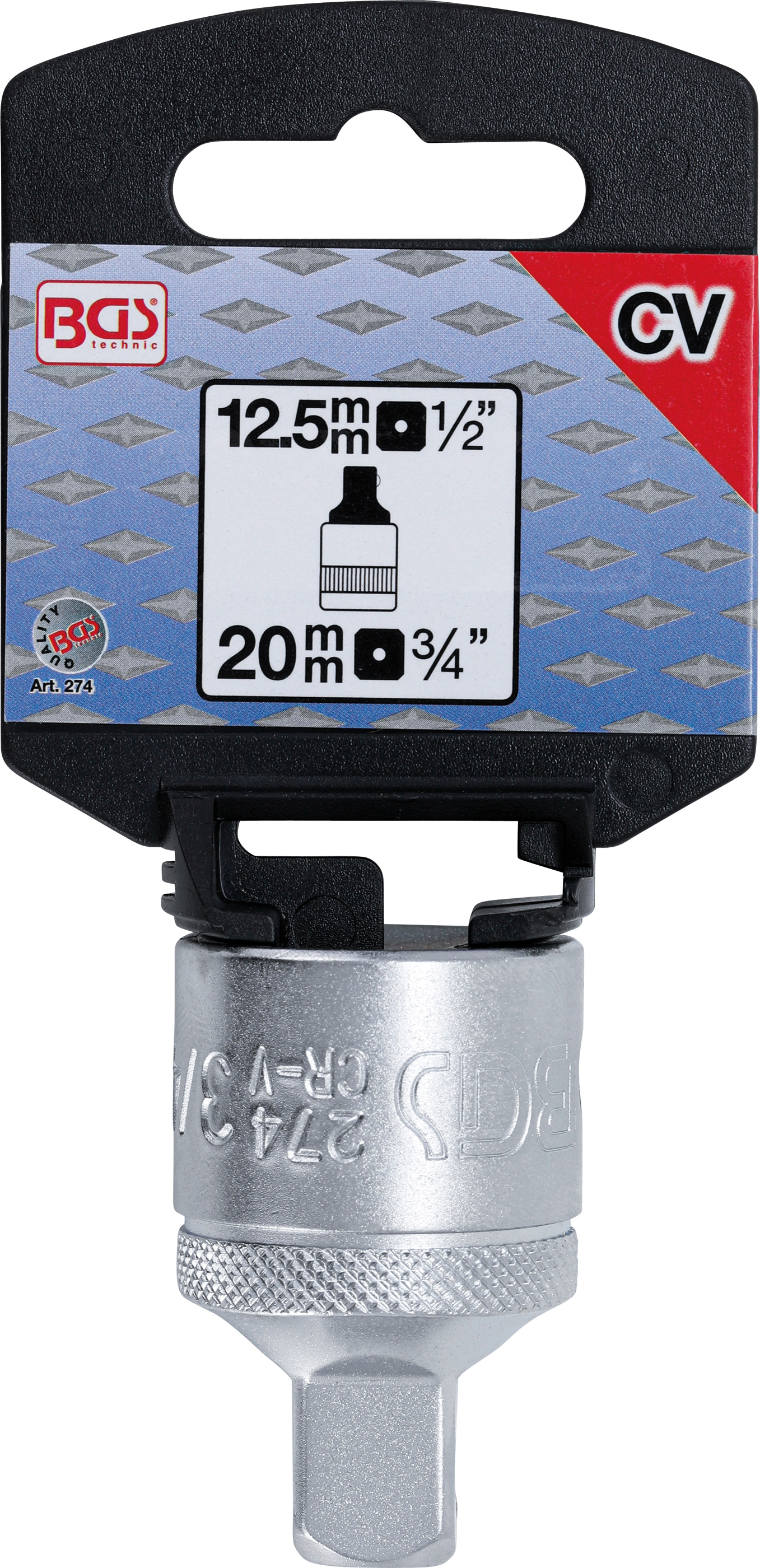 BGS Steckschlüssel-Adapter | Innenvierkant 20 mm (3/4") - Außenvierkant 12,5 mm (1/2")