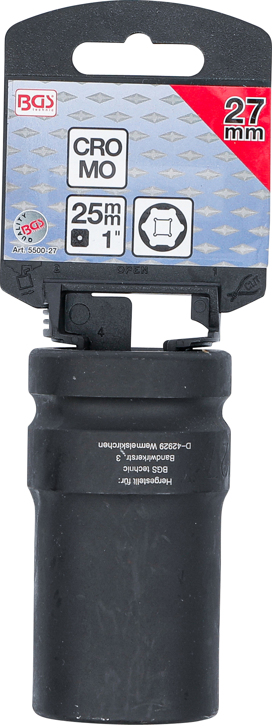 BGS Kraft-Steckschlüssel-Einsatz Sechskant, tief | Antrieb Innenvierkant 25 mm (1") | SW 27 mm