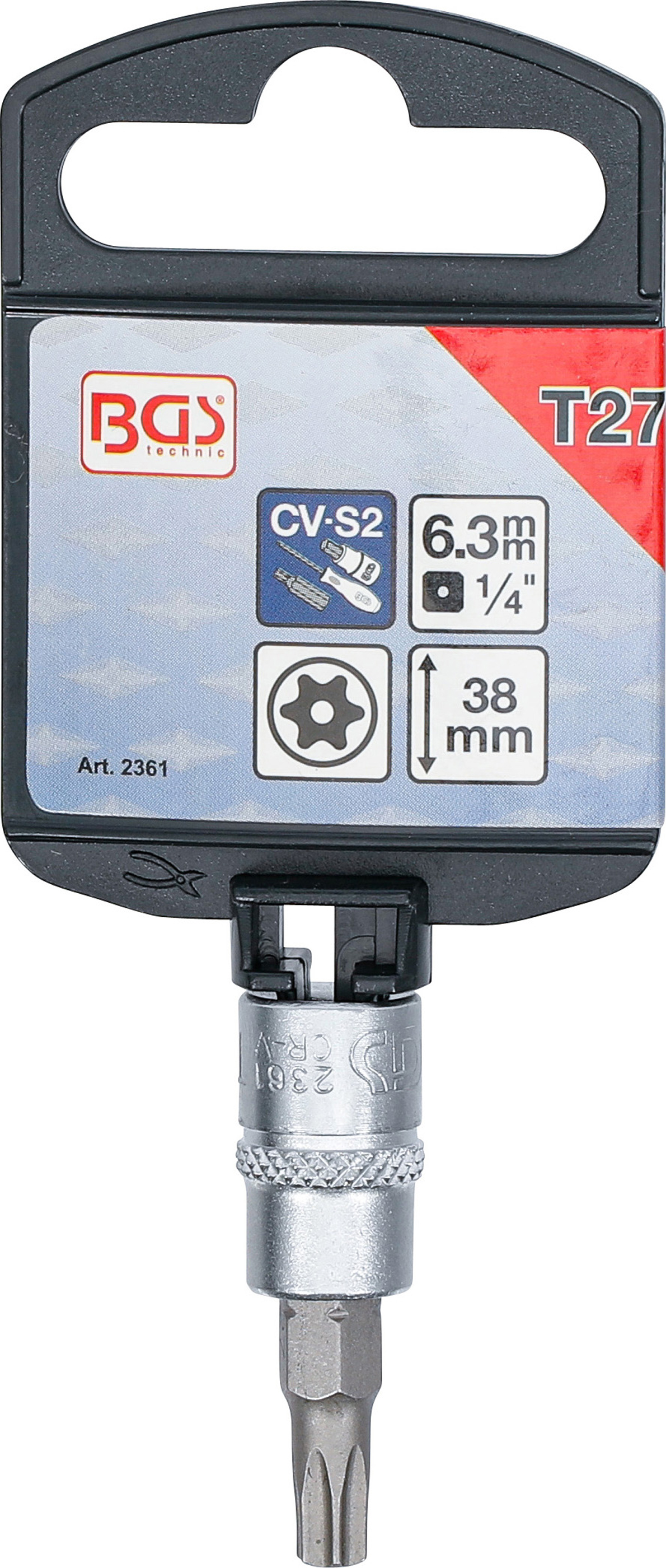 BGS Bit-Einsatz | Antrieb Innenvierkant 6,3 mm (1/4") | T-Profil (für Torx) mit Bohrung T27