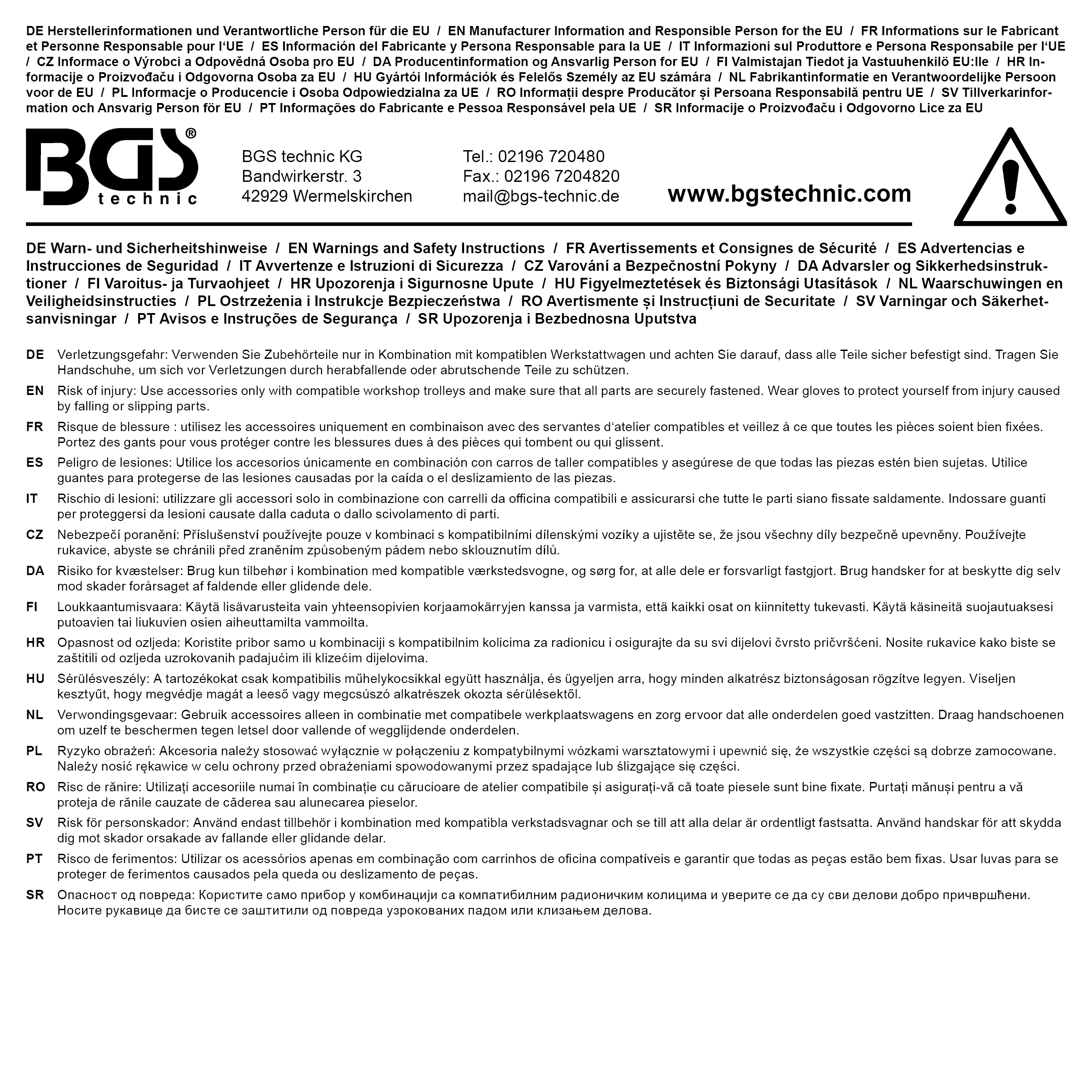 BGS Schubladenführung für Werkstattwagen Art. 4102, 4103, 4111, 4112, 4113, 4114 | 2-tlg.