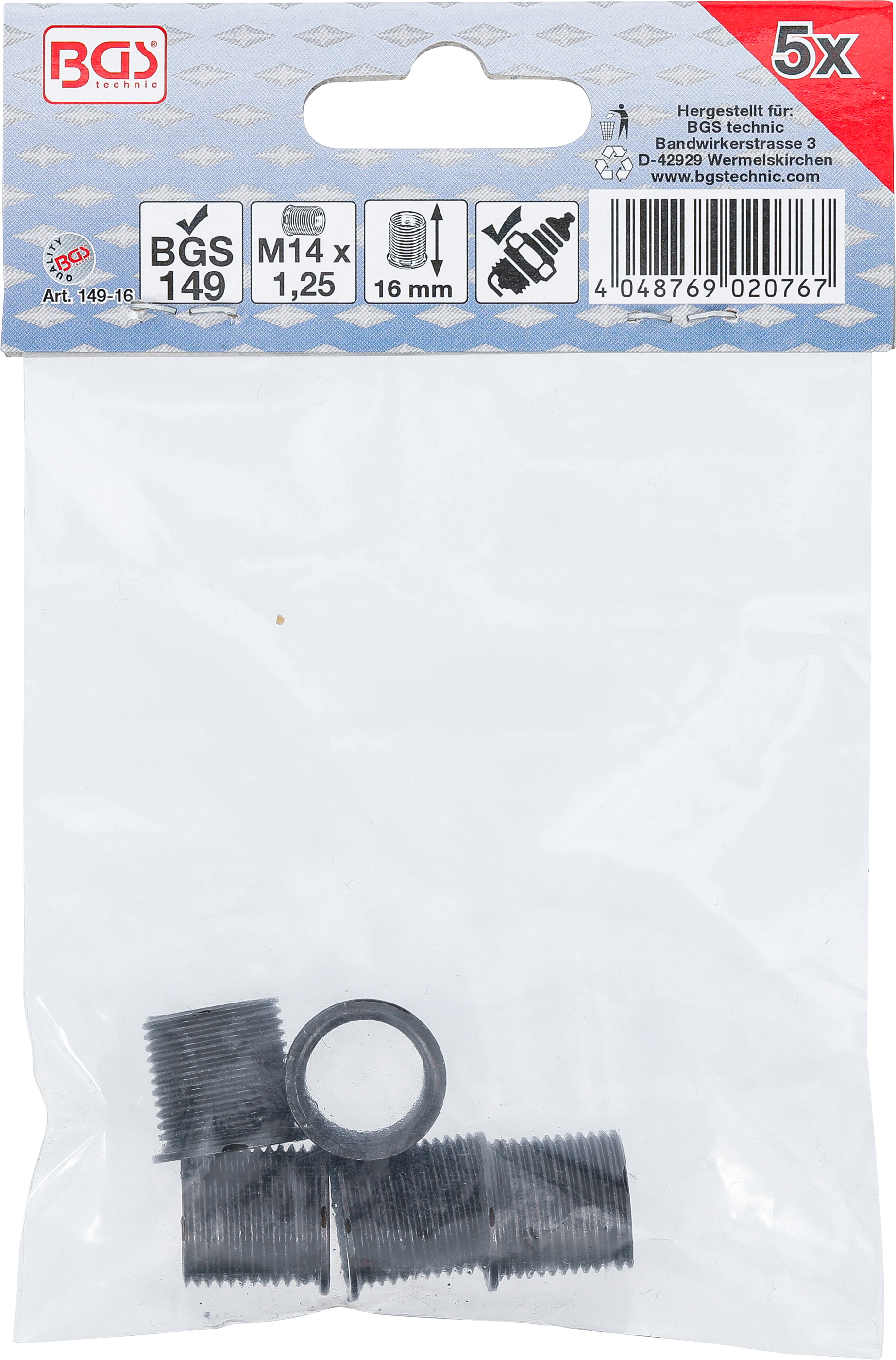 BGS Gewindehülsen | 16 mm | M14 x 1.25 | 5-tlg.