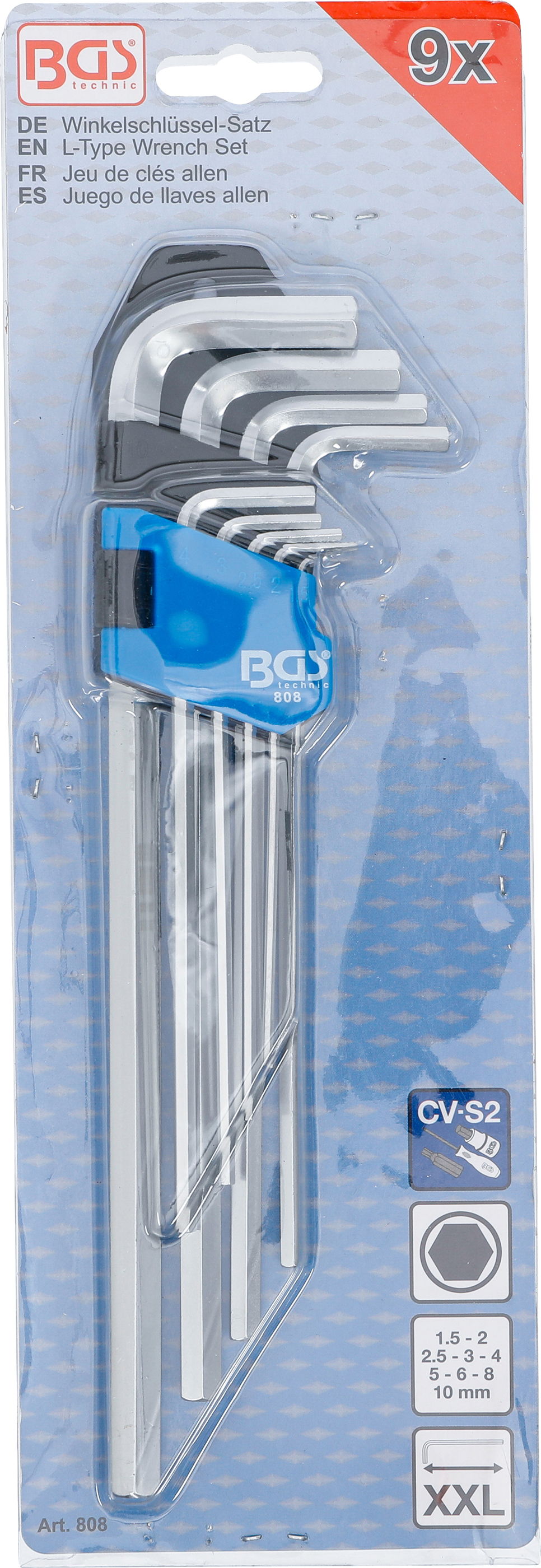 BGS Winkelschlüssel-Satz | extra lang | Innensechskant 1,5 - 10 mm | 9-tlg.