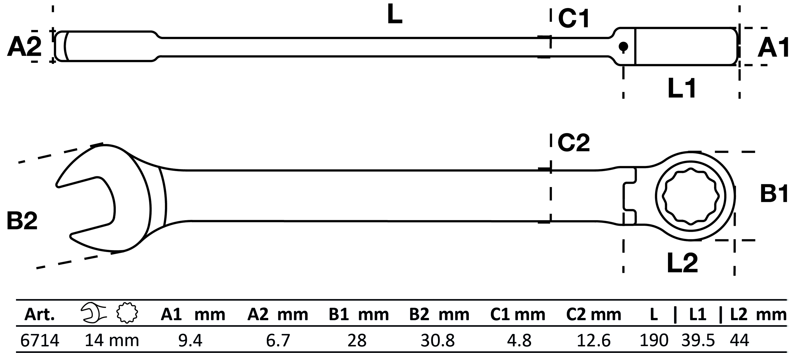 BGS Ratschenring-Maulschlüssel | abwinkelbar | SW 14 mm