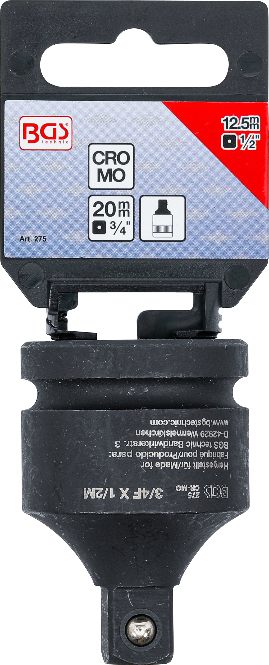 BGS Kraft-Steckschlüssel-Adapter | Innenvierkant 20 mm (3/4") - Außenvierkant 12,5 mm (1/2")