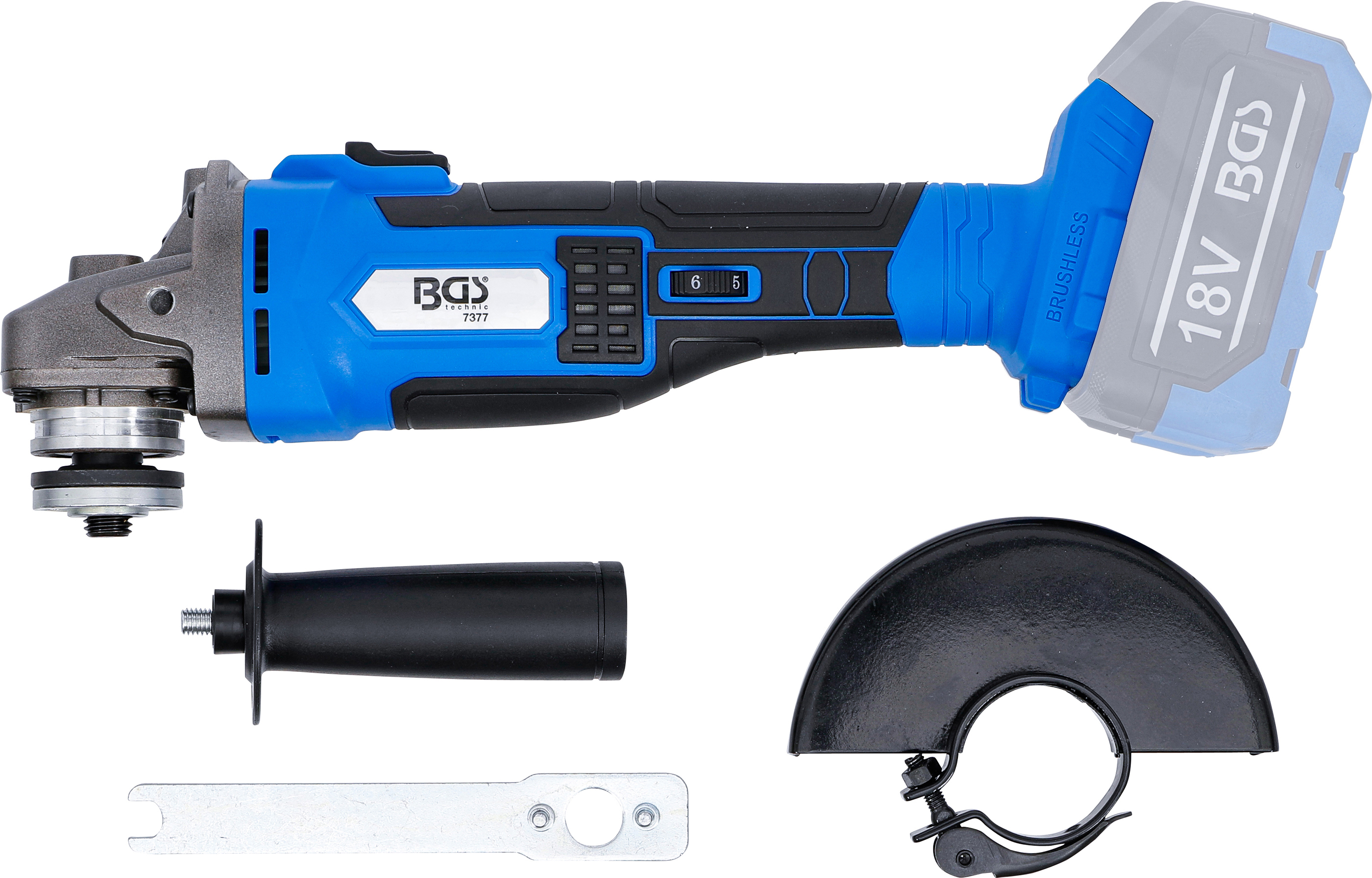 BGS Akku-Winkelschleifer-Satz | bürstenlos | 18 V | mit Akku und Schnell-Ladegerät