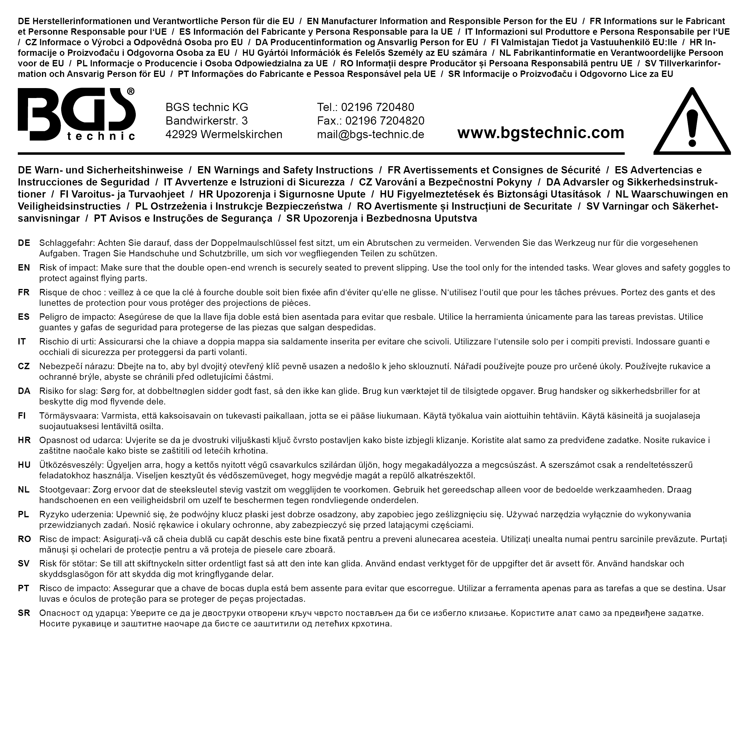 BGS Doppel-Maulschlüssel-Satz | SW 6 x 7 - 20 x 22 mm | 8-tlg.