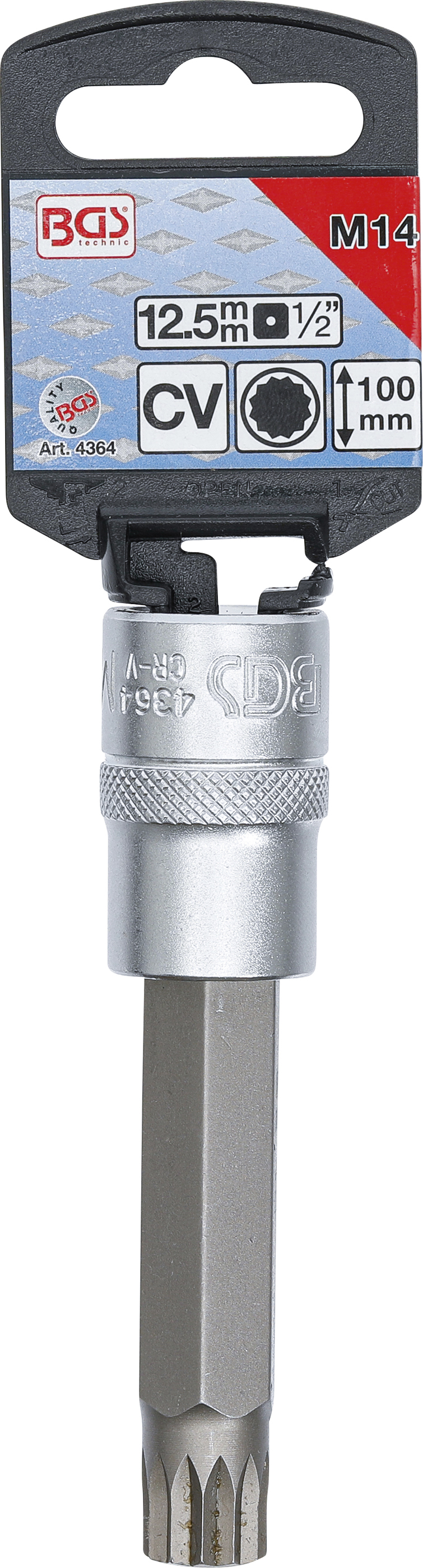 BGS Bit-Einsatz | Länge 100 mm | Antrieb Innenvierkant 12,5 mm (1/2") | Innenvielzahn (für XZN) M14