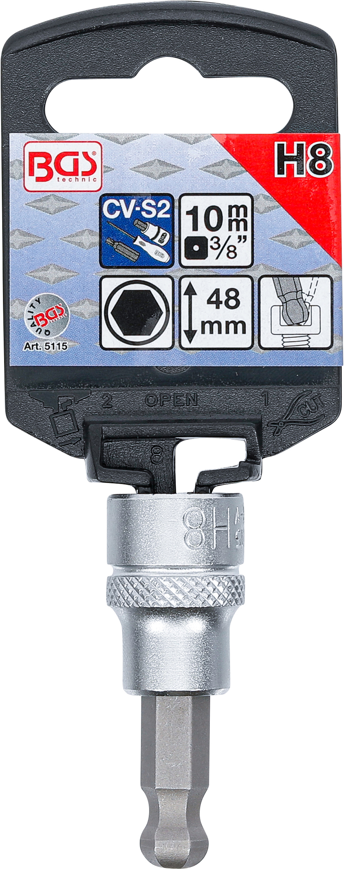 BGS Bit-Einsatz | Antrieb Innenvierkant 10 mm (3/8") | Innensechskant mit Kugelkopf 8 mm