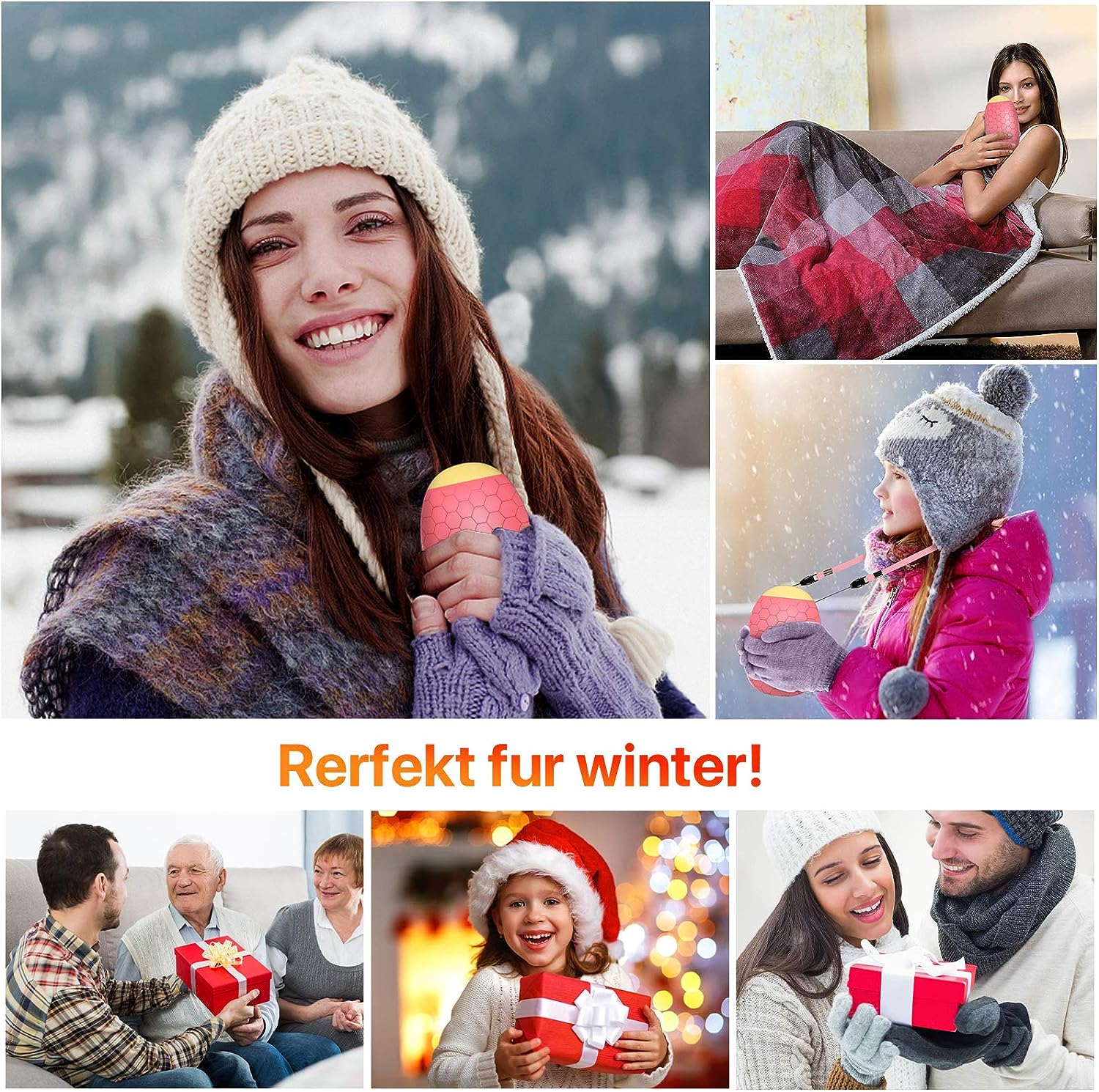 T98 Wiederverwendbar Handwärmer, Schnelle Heizung Taschenofen mit Flanell Tasche und Lanyard, Handheizung Tragbare Taschenwärmer Ideales Wintergeschen