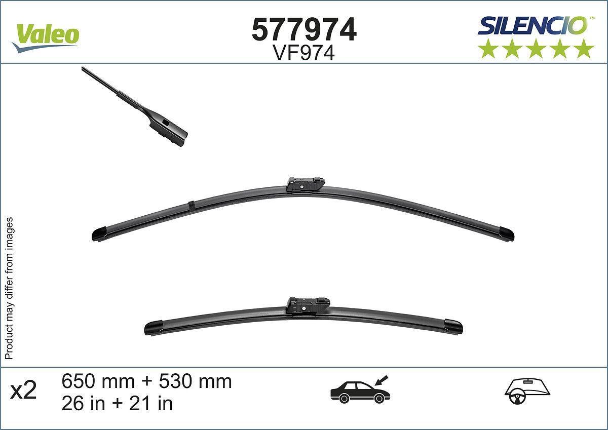 Wischerblatt Flachbalkenwischer vorne mit Spoiler (2Stück) Silencio 650/530mm passt zu: AUDI Q6 E-TRON; LAND ROVER RANGE ROVER EVOQUE; PORSCHE CAYENNE, MACAN; SKODA KODIAQ II; VW ATLAS 12.16-