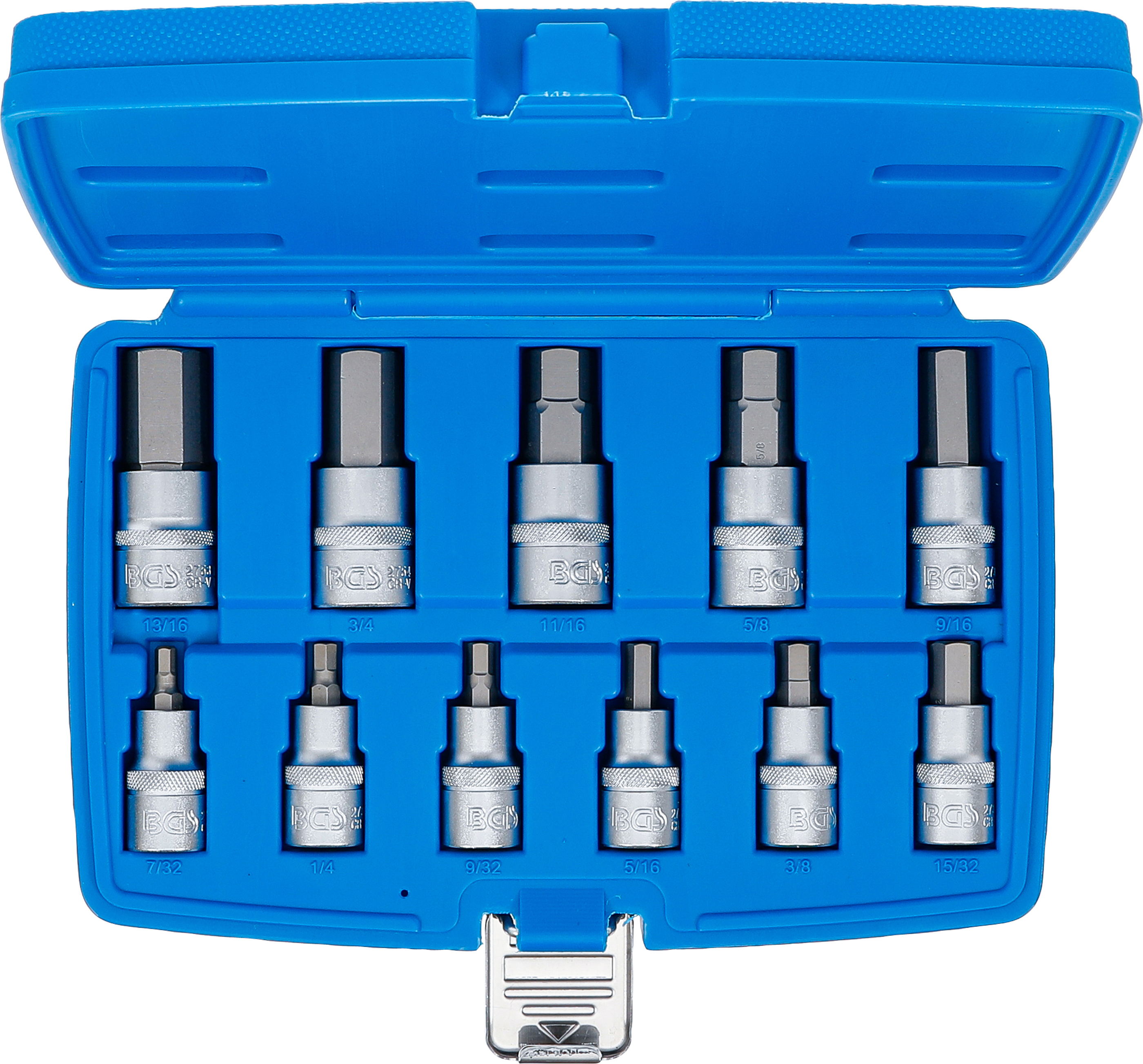 BGS Bit-Einsatz-Satz | Antrieb Innenvierkant 12,5 mm (1/2") | Innensechskant 7/32" - 13/16" | Zollgrößen | 11-tlg.