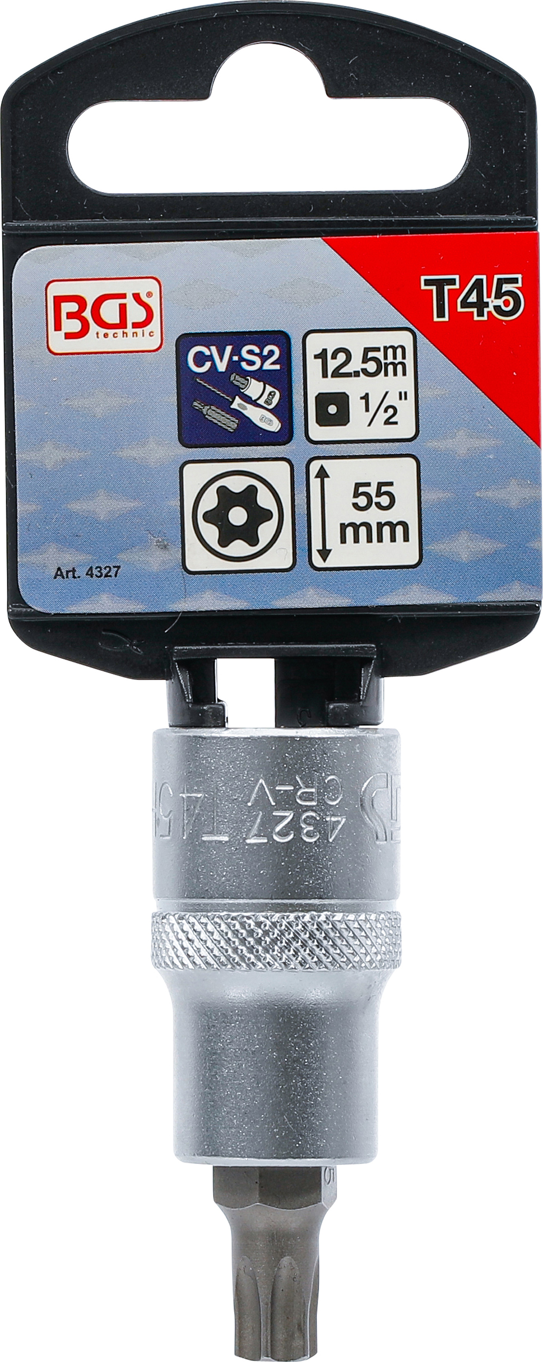 BGS Bit-Einsatz | Antrieb Innenvierkant 12,5 mm (1/2") | T-Profil (für Torx) mit Bohrung T45