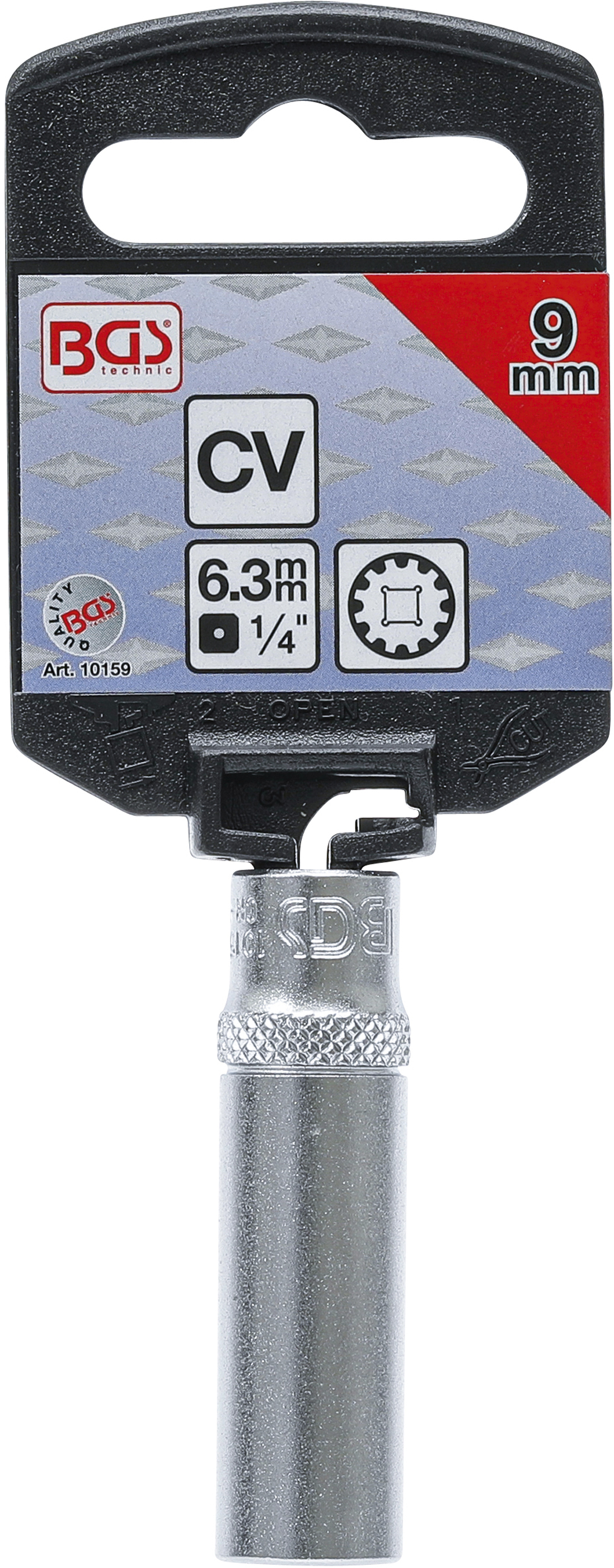 BGS Steckschlüssel-Einsatz Gear Lock, tief | Antrieb Innenvierkant 6,3 mm (1/4") | SW 9 mm