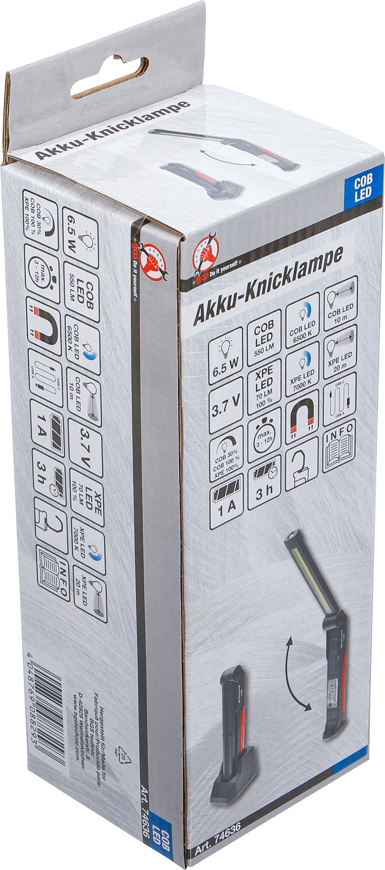 BGS Akku-Knicklampe | COB-LED | 6,5 W | mit Ladestation