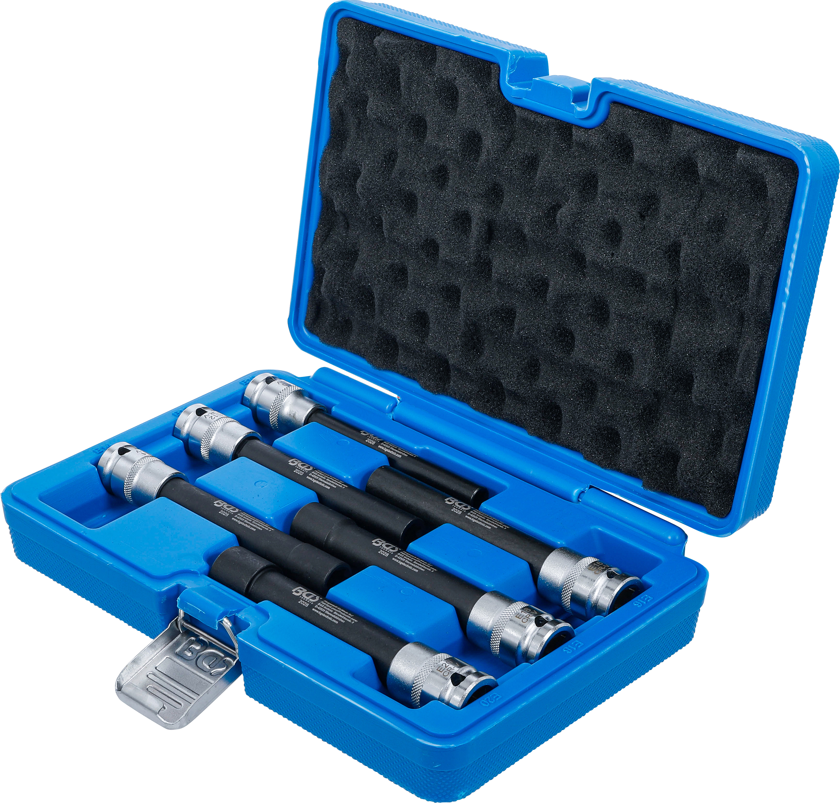 BGS Steckschlüssel-Einsatz-Satz E-Profil, extra lang | Antrieb Innenvierkant 12,5 mm (1/2") | SW E10 - E20 | 6-tlg.