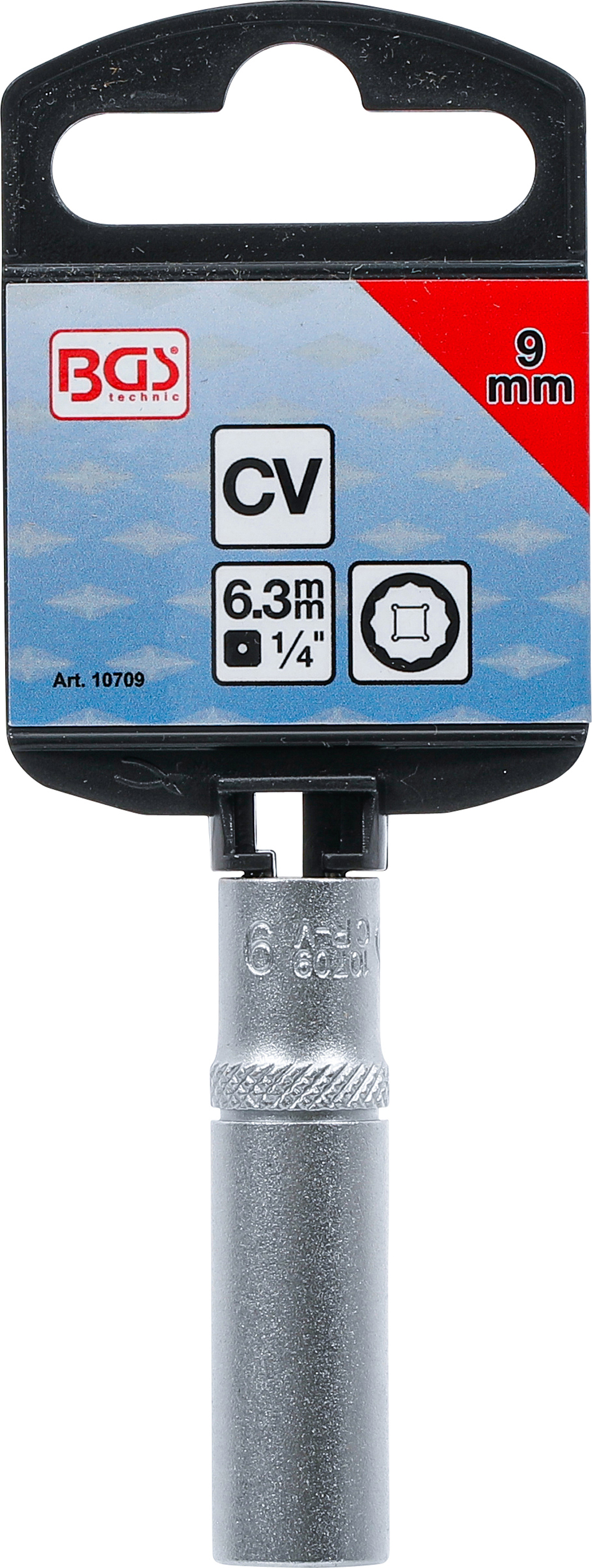 BGS Steckschlüssel-Einsatz Zwölfkant, tief | Antrieb Innenvierkant 6,3 mm (1/4") | SW 9 mm