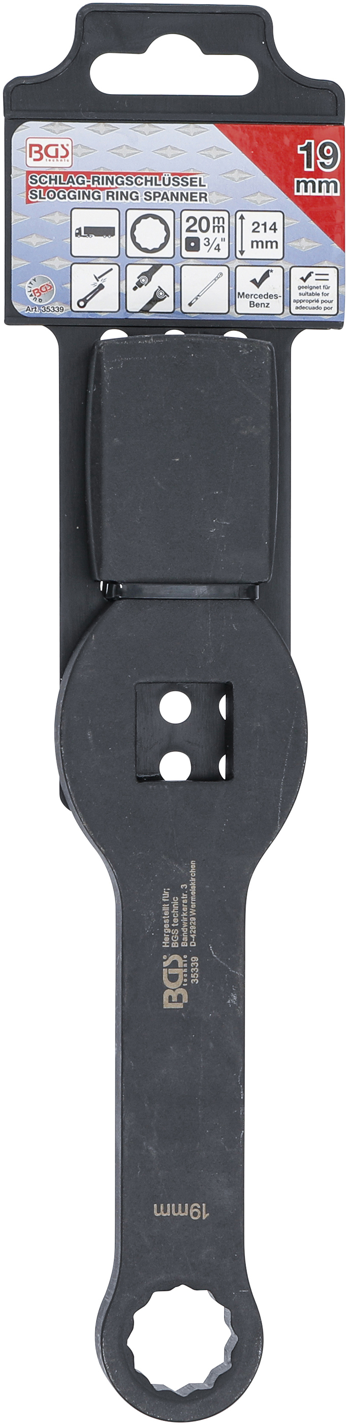 BGS Schlag-Ringschlüssel | Zwölfkant | mit 2 Schlagflächen | SW 19 mm