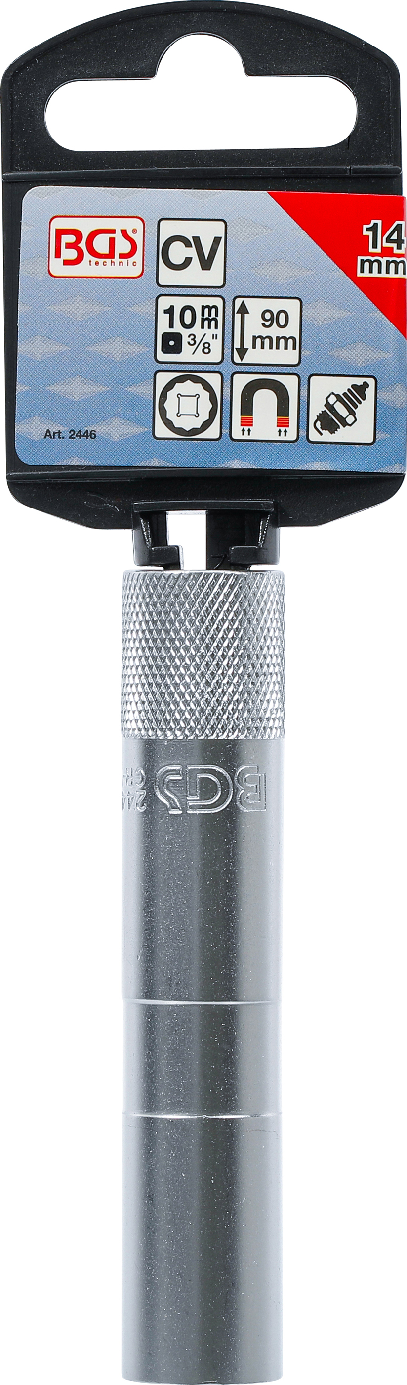 BGS Zündkerzen-Einsatz mit Magnet, Zwölfkant, lang | Antrieb Innenvierkant 10 mm (3/8") | SW 14 mm