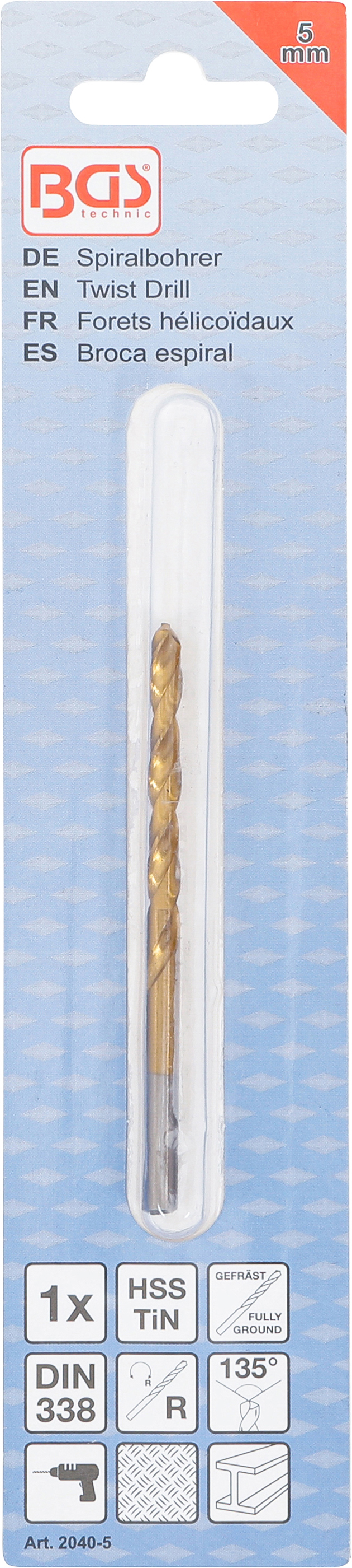 BGS Spiralbohrer | HSS-G | titan-nitriert | 5,0 mm