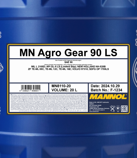 SAE 90 Mannol 8110 Agro Grear 90 LS Getriebeöl 20 Liter