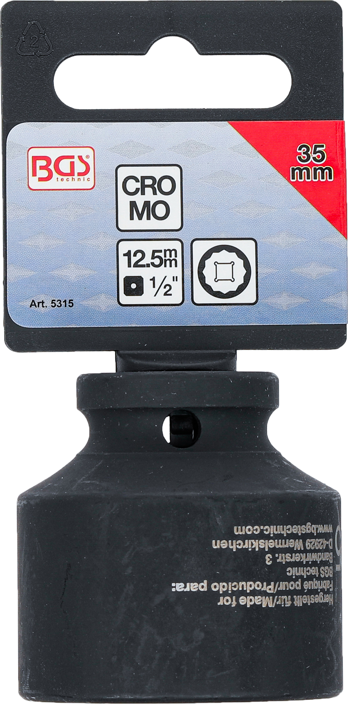 BGS Kraft-Steckschlüssel-Einsatz Zwölfkant | Antrieb Innenvierkant 12,5 mm (1/2") | SW 35 mm