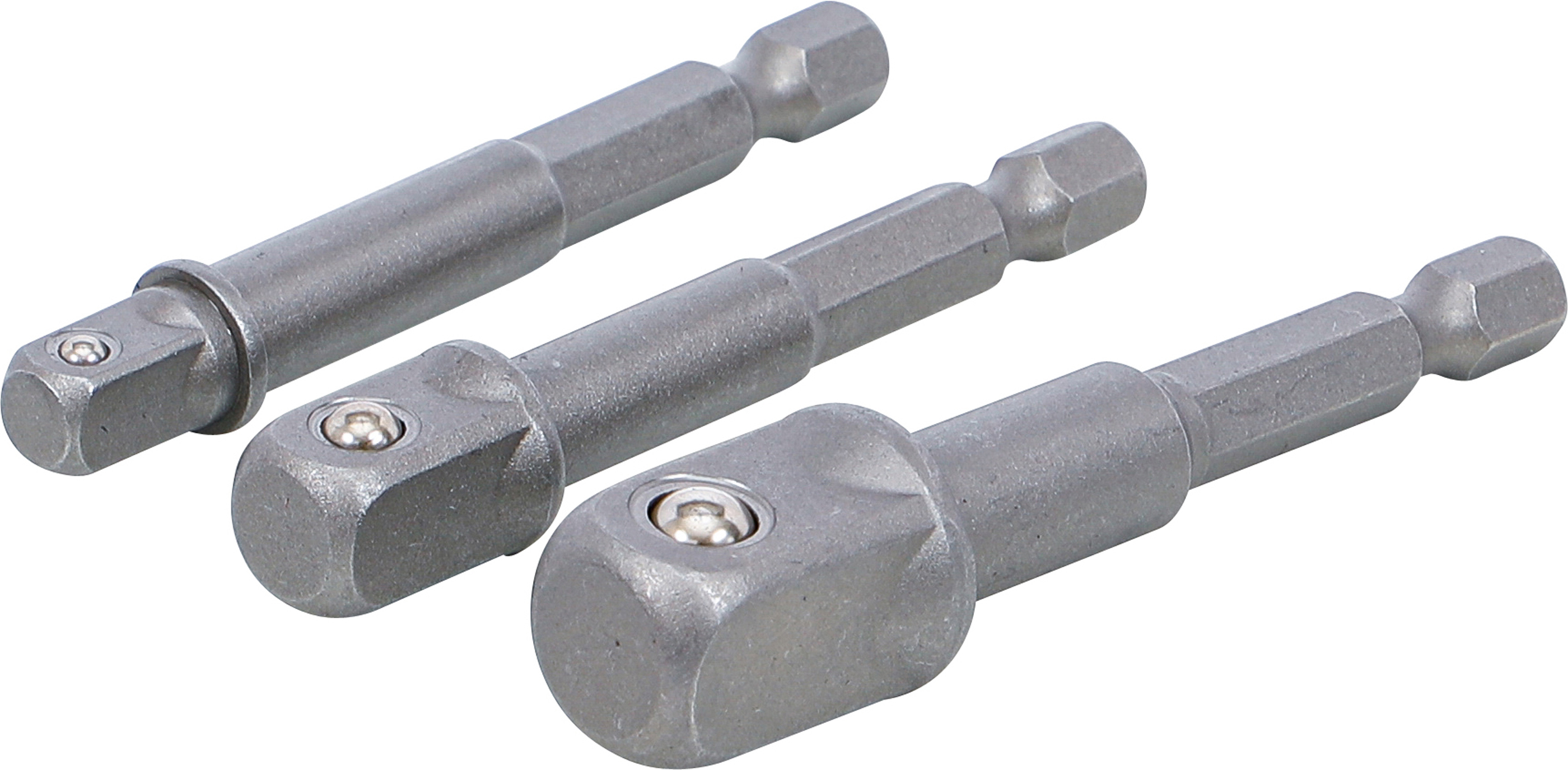 BGS Adapter-Satz für Bohrmaschinen | Antrieb Außensechskant 6,3 mm (1/4") | Abtrieb Außenvierkant 6,3 mm (1/4") / 10 mm (3/8") / 12,5 mm (1/2") | 3-tlg.
