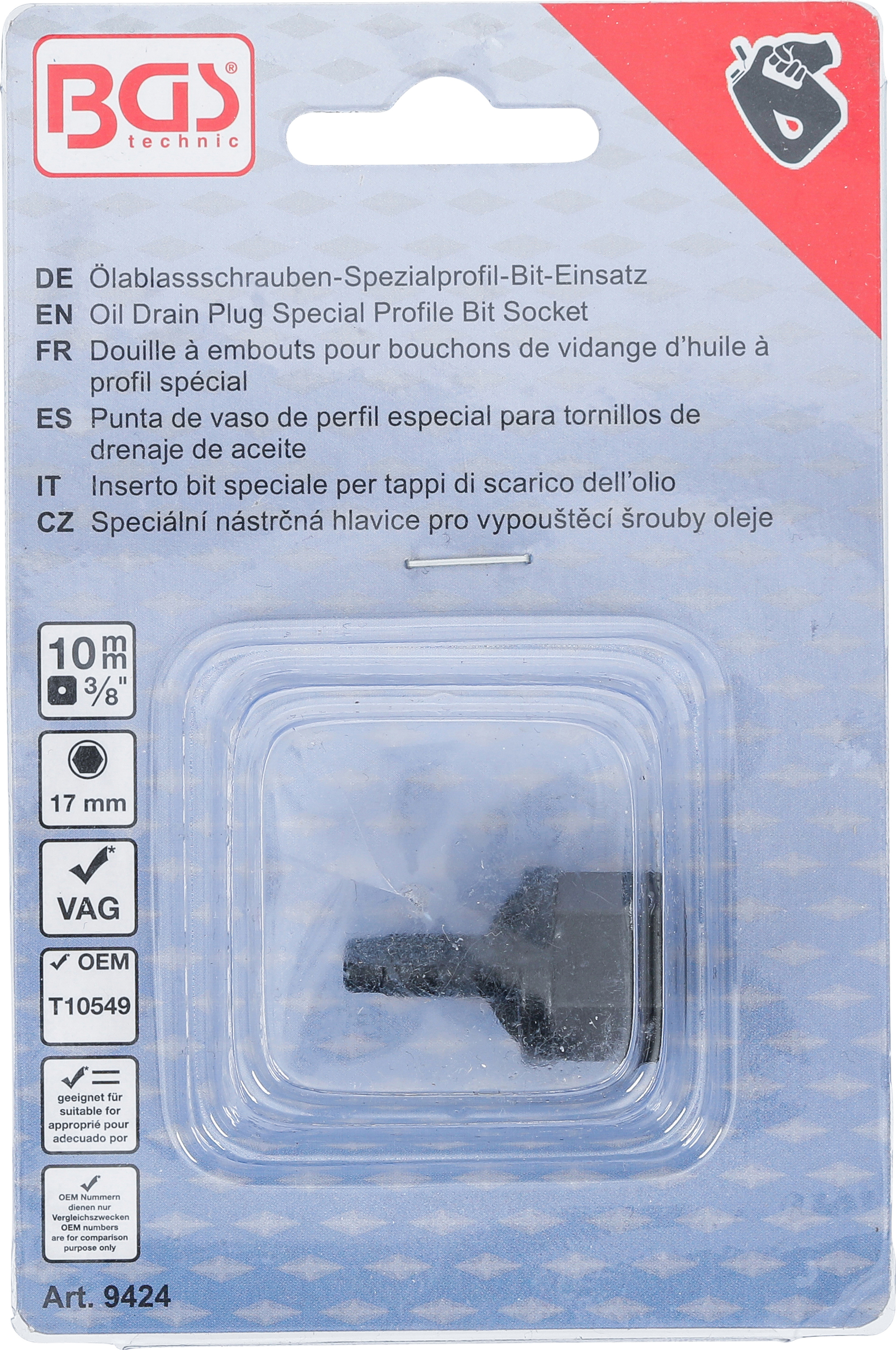 BGS Ölablassschrauben-Spezialprofil-Bit-Einsatz | Antrieb Innenvierkant 10 mm (3/8") | für VAG