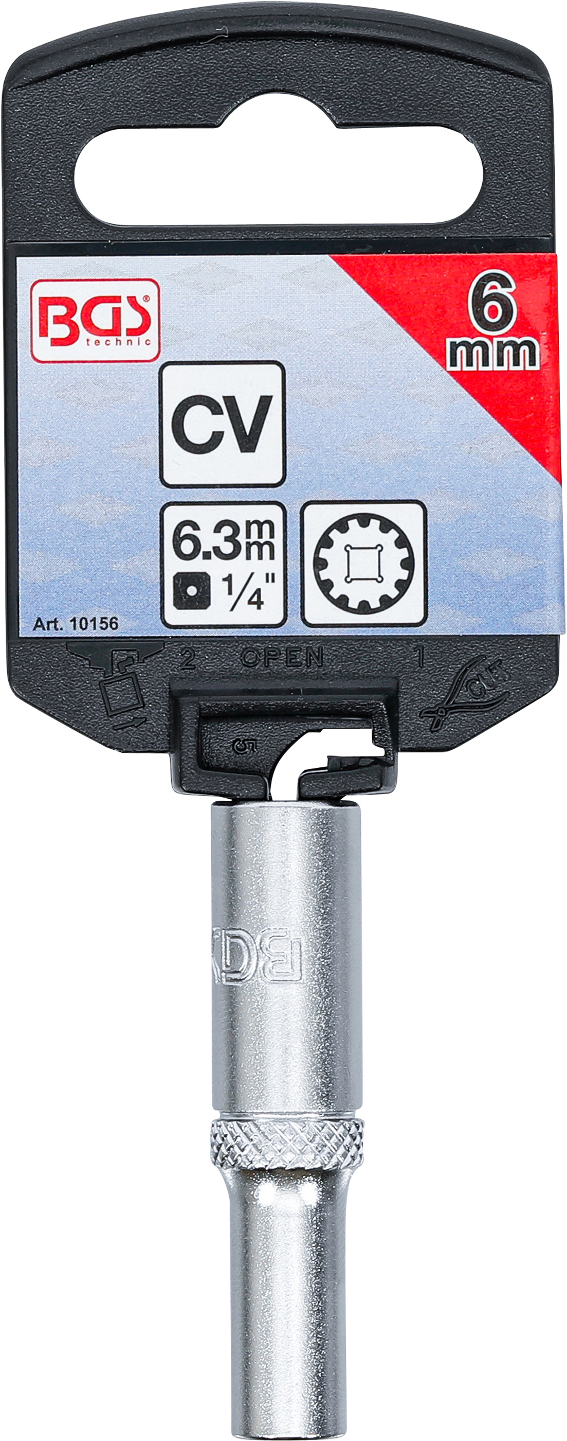 BGS Steckschlüssel-Einsatz Gear Lock, tief | Antrieb Innenvierkant 6,3 mm (1/4") | SW 6 mm