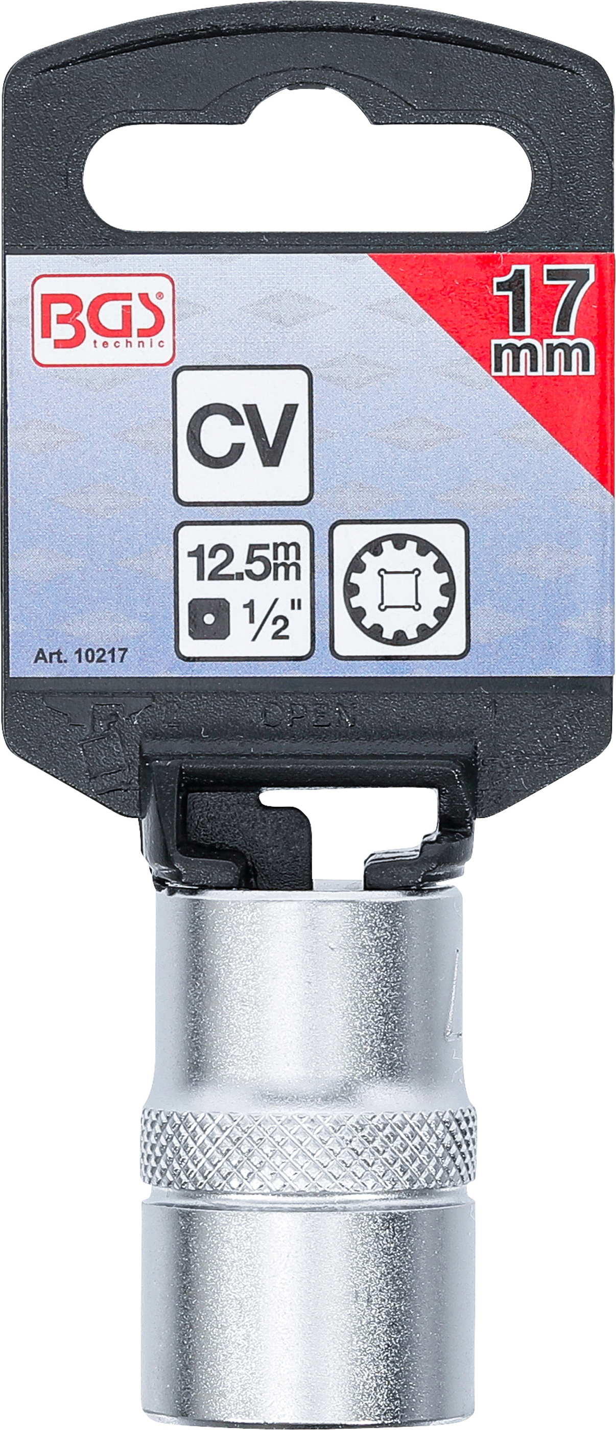 BGS Steckschlüssel-Einsatz Gear Lock | Antrieb Innenvierkant 12,5 mm (1/2") | SW 17 mm