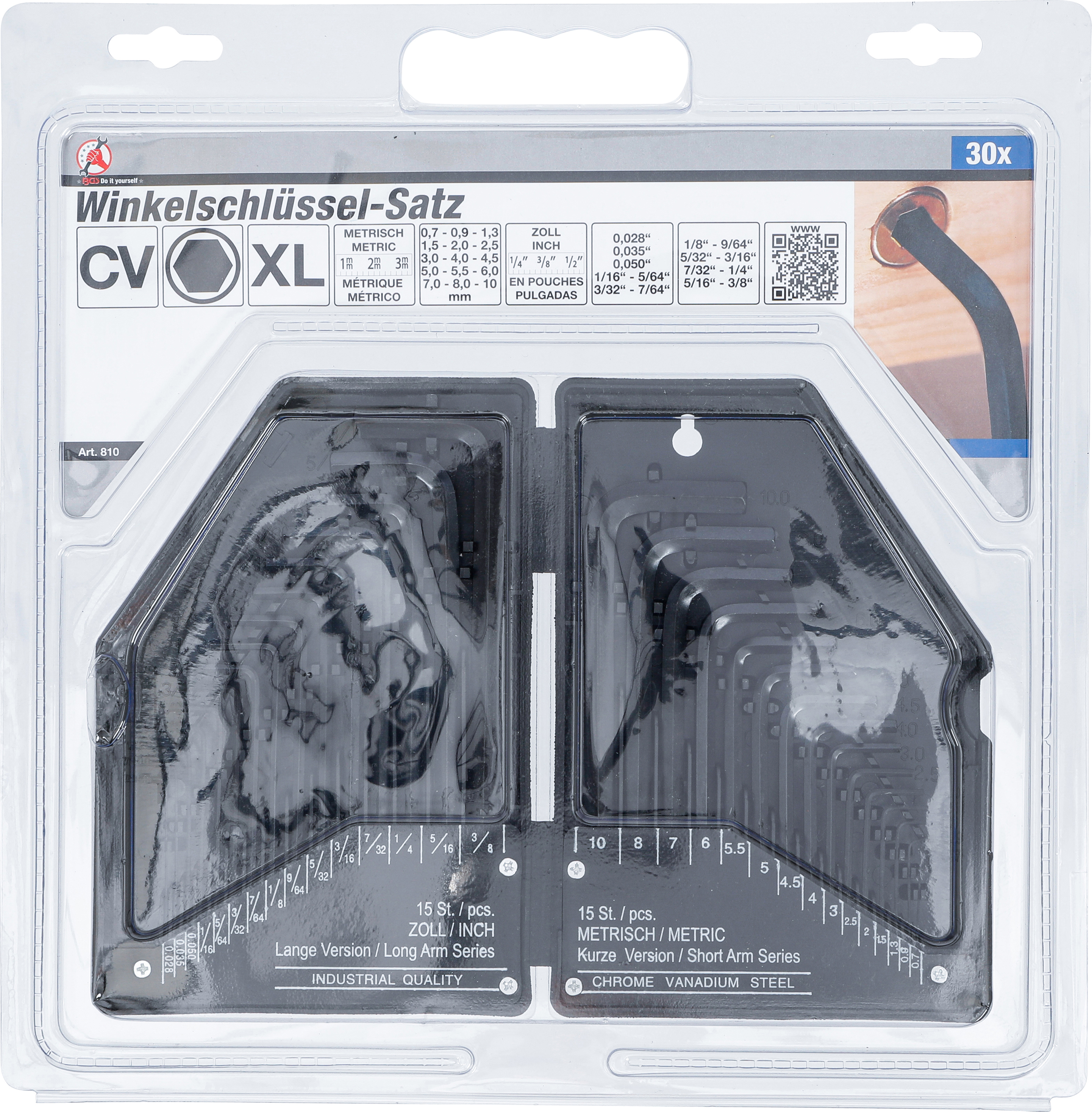 BGS Winkelschlüssel-Satz | Zollmaße/metrisch | Innensechskant | 30-tlg.