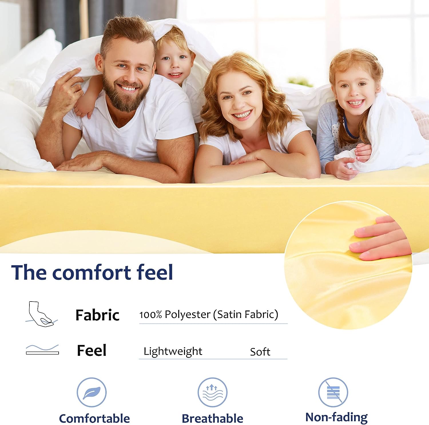 sourcing map Satin Spannbetttuch Bettlaken Fadenzahl 400 Matratzenhöhe 20-35cm Gold 90-100x200cm+20cm