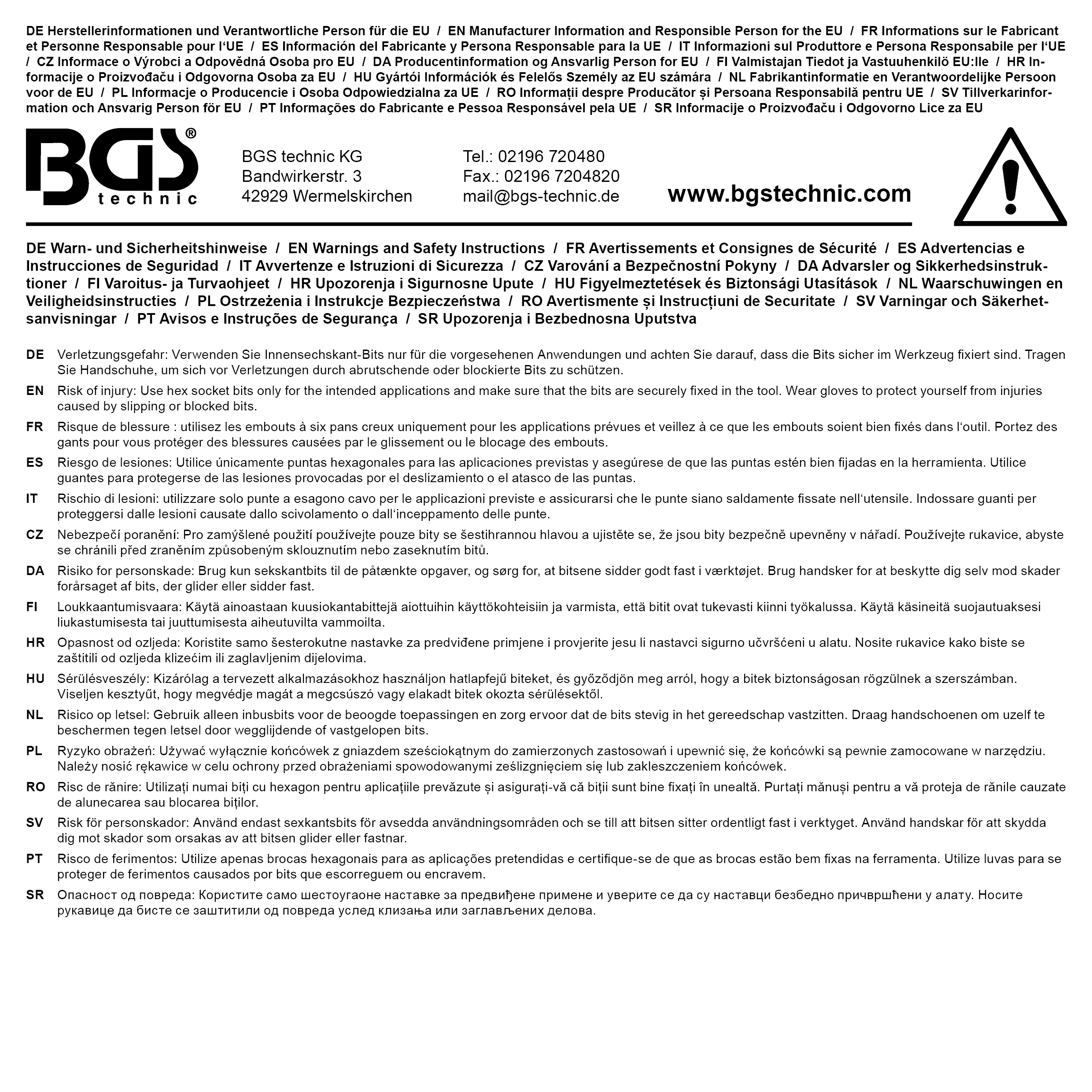 BGS Bit-Einsatz | Länge 100 mm | Antrieb Innenvierkant 12,5 mm (1/2") | Innensechskant 12 mm