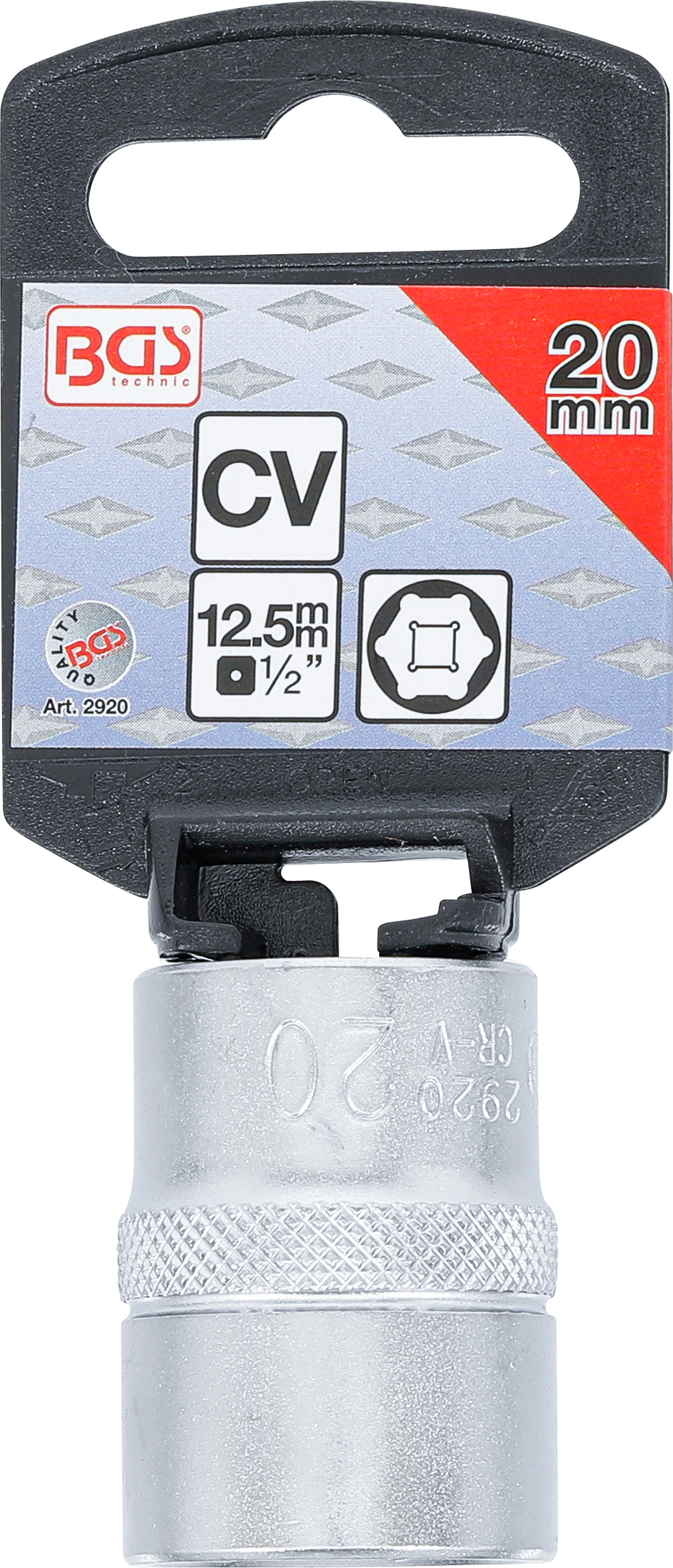 BGS Steckschlüssel-Einsatz Sechskant | Antrieb Innenvierkant 12,5 mm (1/2") | SW 20 mm