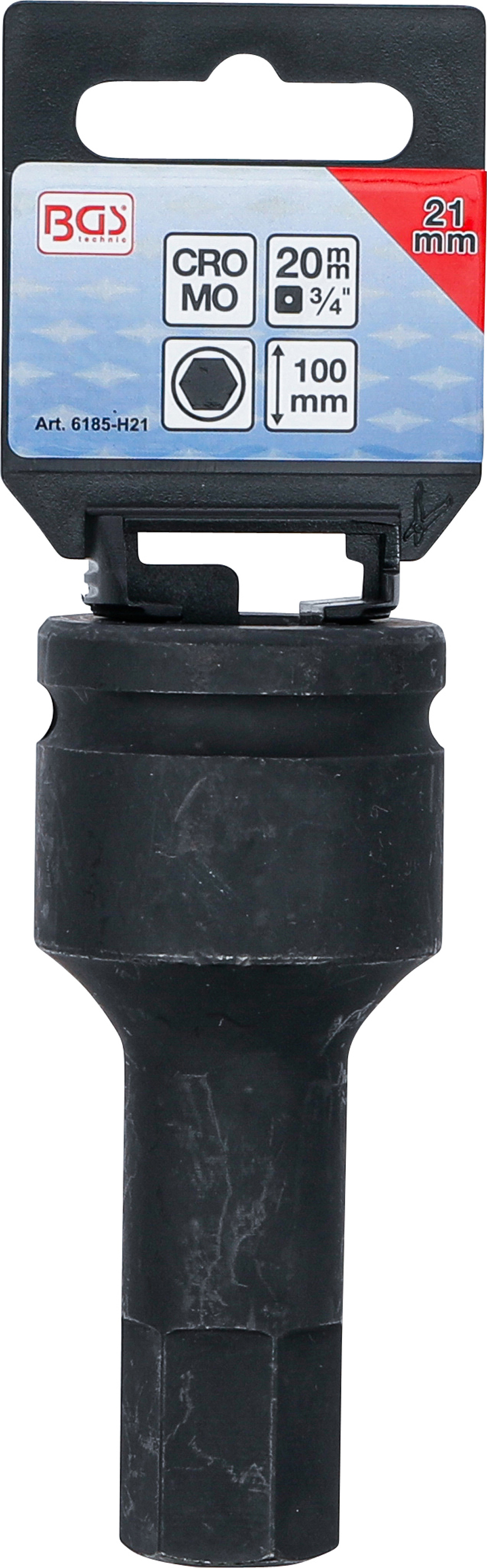 BGS Kraft-Bit-Einsatz | Länge 100 mm | Antrieb Innenvierkant 20 mm (3/4") | Innensechskant 21 mm