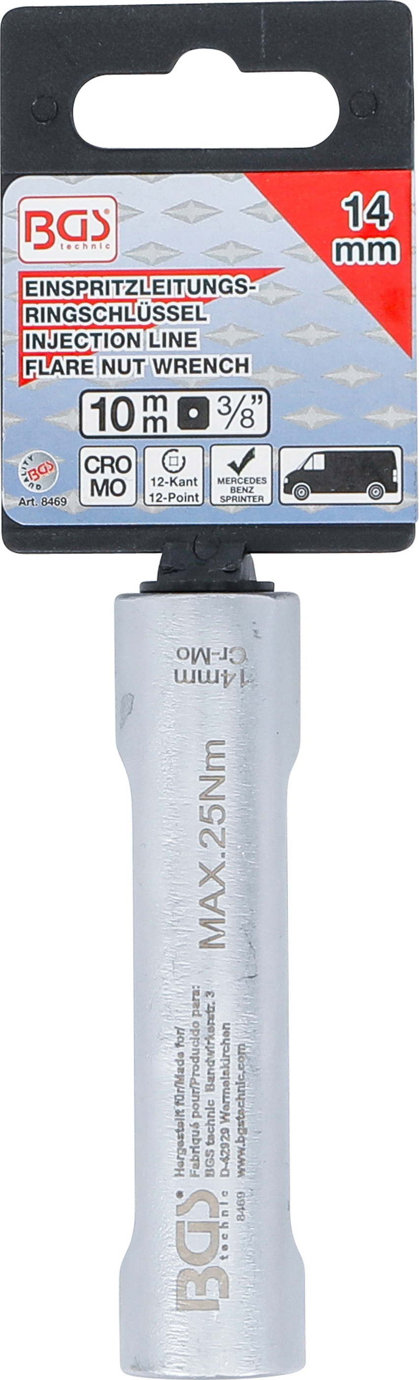 BGS Spezial-Schlüssel für Einspritzleitungen | für Mercedes-Benz | Antrieb 10 mm (3/8") | SW 14 mm