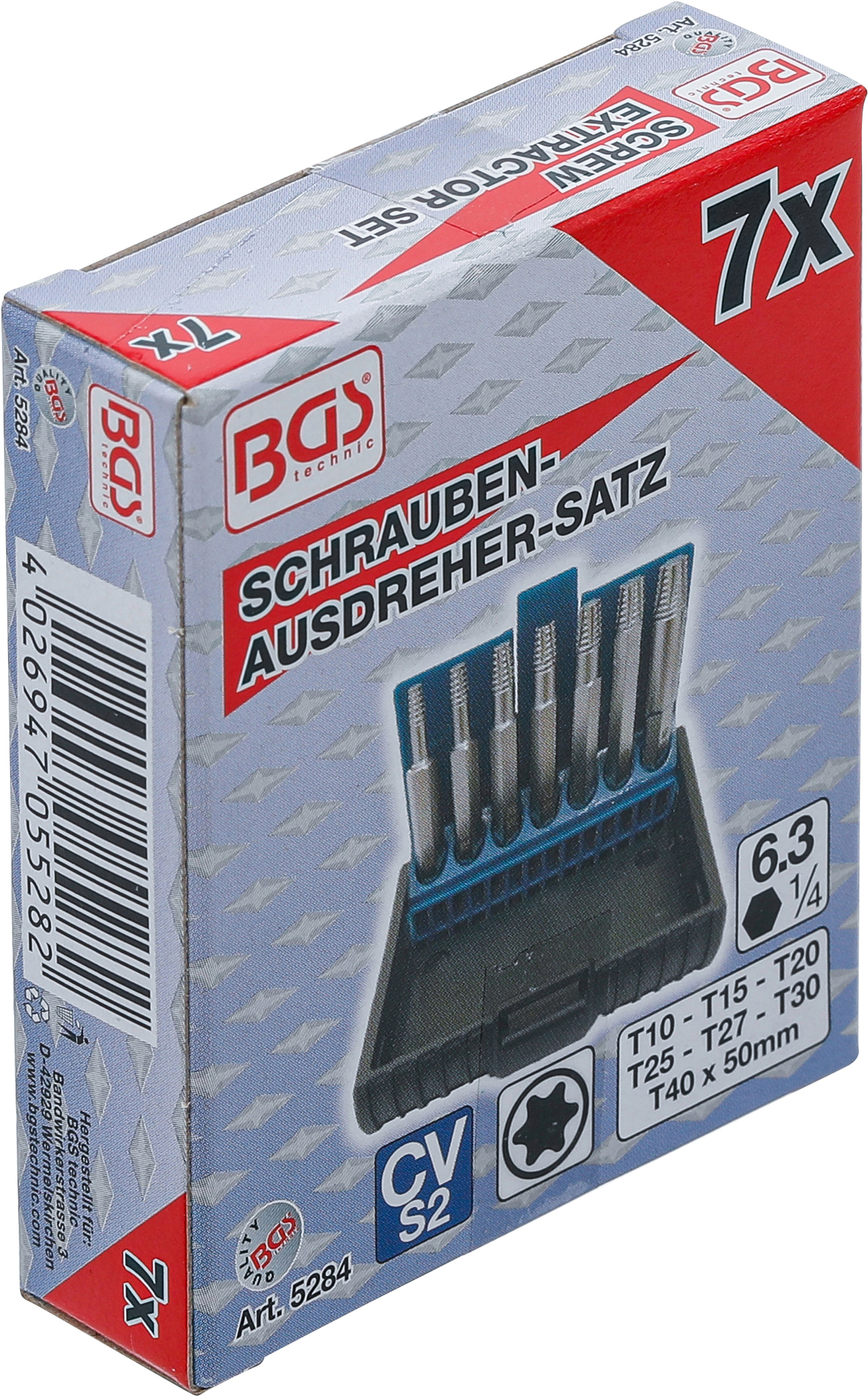 BGS Schraubenausdreher-Satz | für defektes T-Profil (für Torx) T10 - T40 | 7-tlg.