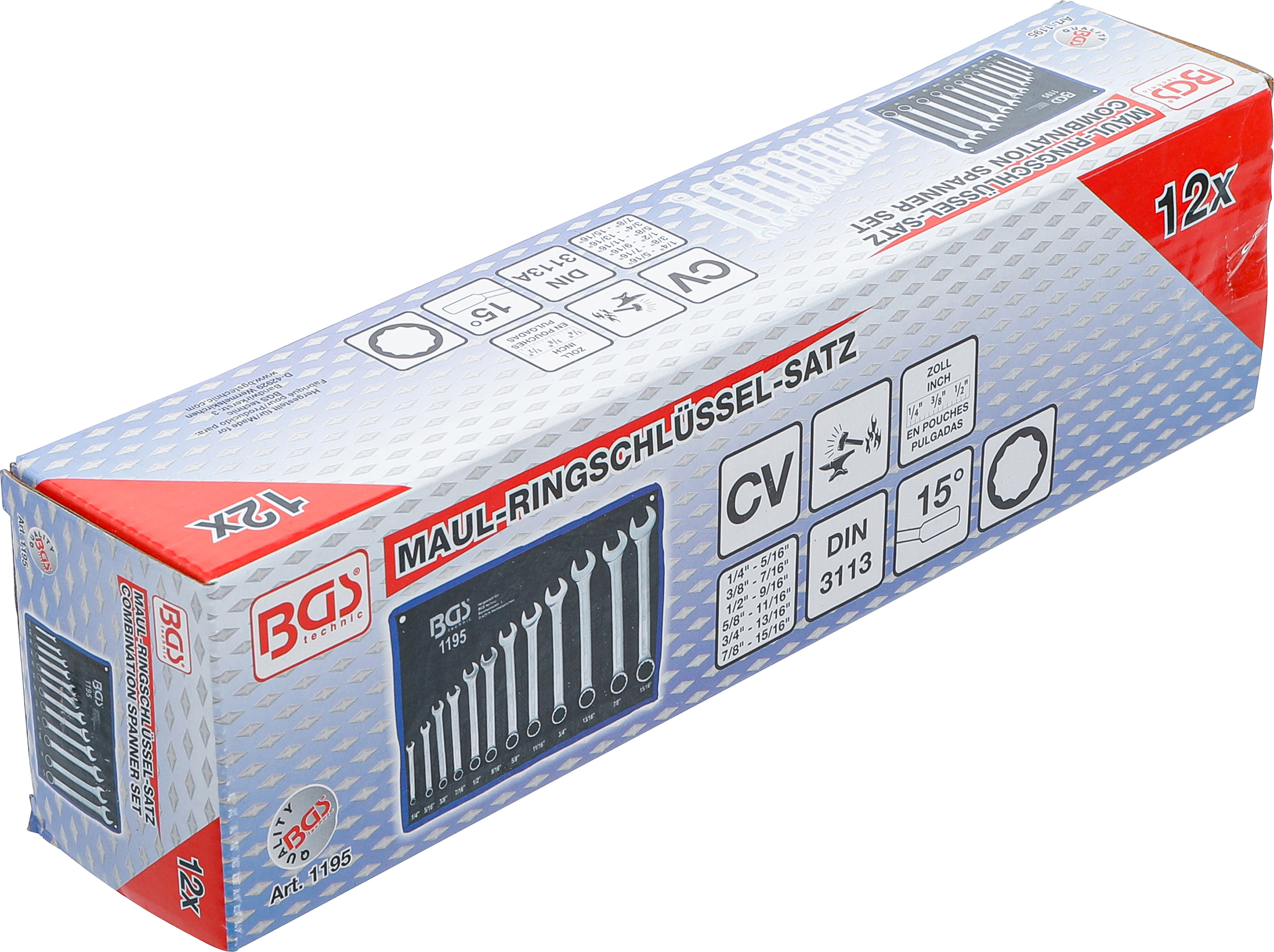 BGS Maul-Ringschlüssel-Satz | Zollgrößen | SW 1/4" - 15/16" | 12-tlg.