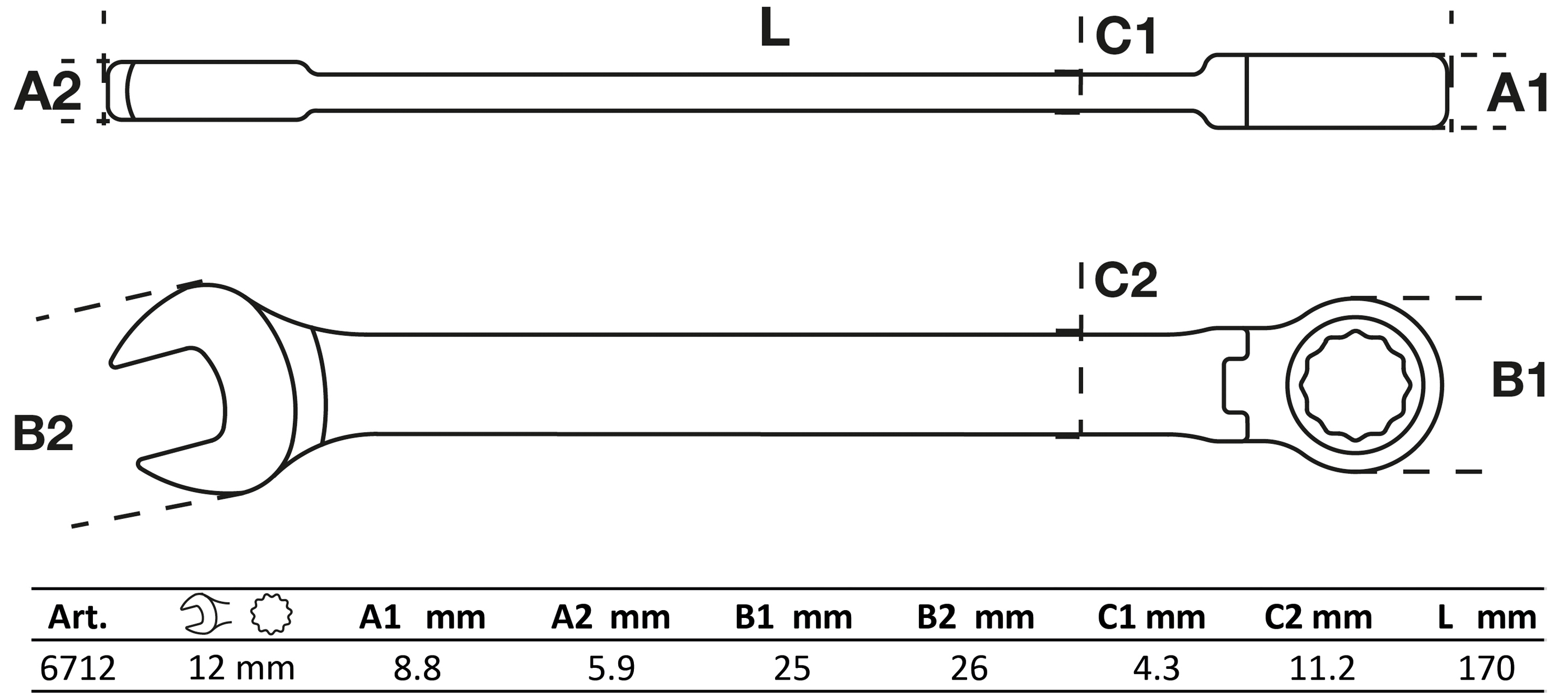 BGS Ratschenring-Maulschlüssel | abwinkelbar | SW 12 mm