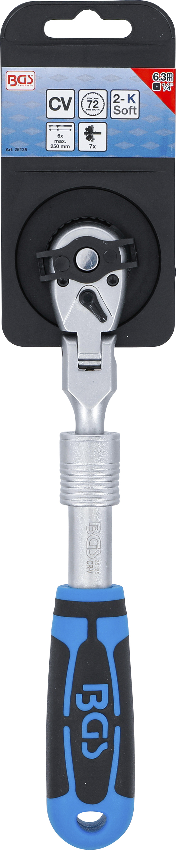 BGS Umschaltknarre, ausziehbar, abwinkelbar | Abtrieb Außenvierkant 6,3 mm (1/4") | 210 - 250 mm