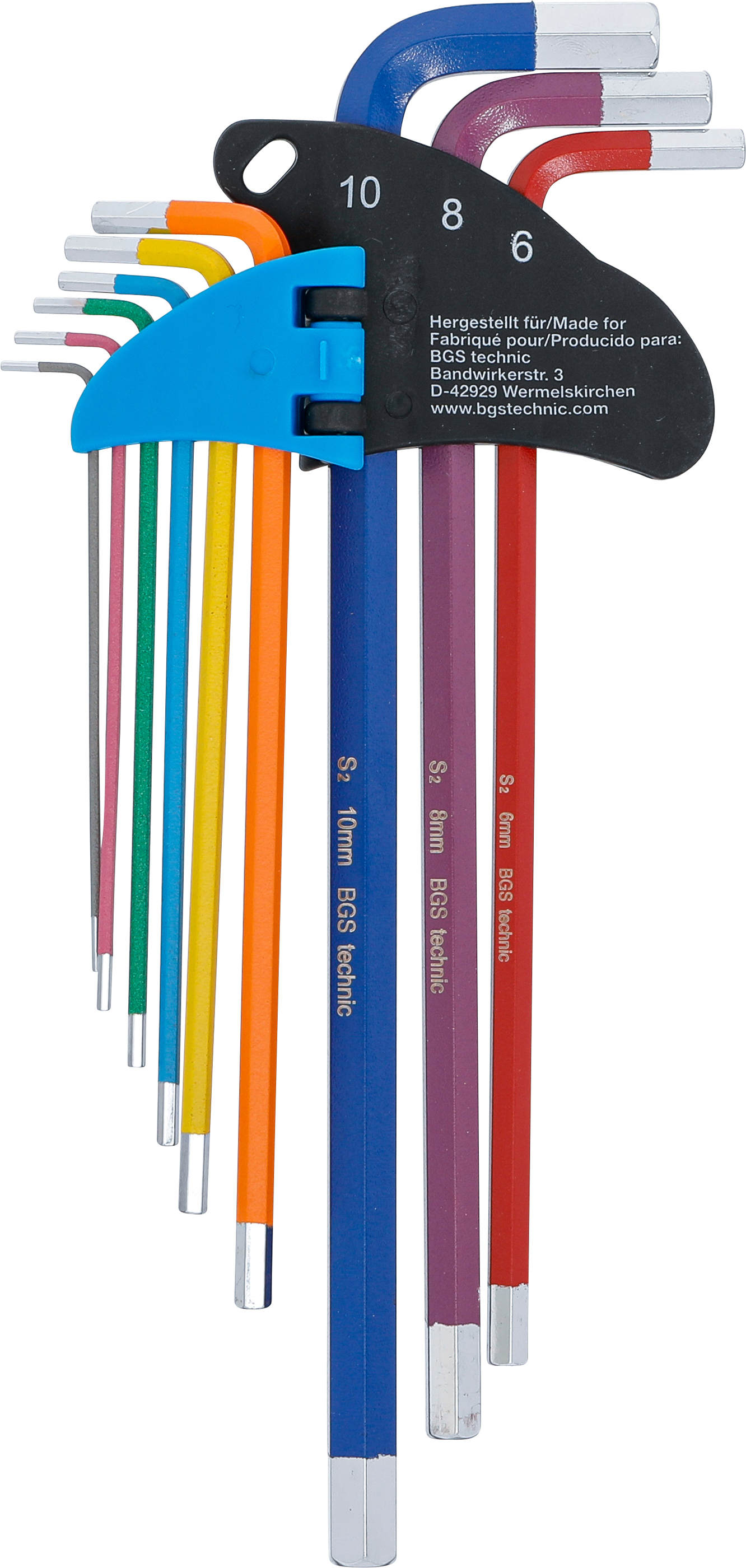 BGS Winkelschlüssel-Satz | Multicolour | extra lang | Innensechskant 1,5 - 10 mm | 9-tlg.