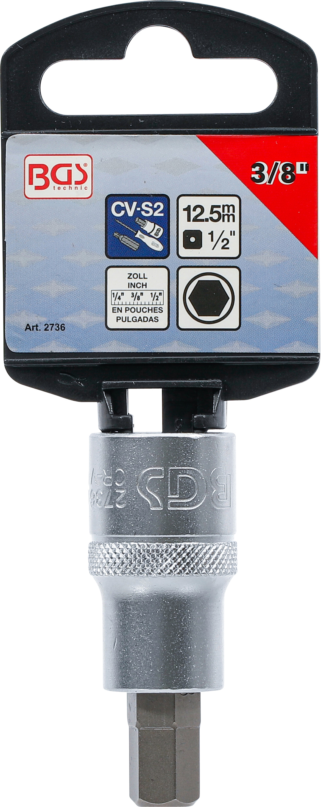 BGS Bit-Einsatz | Länge 55 mm | Antrieb Innenvierkant 12,5 mm (1/2") | Innensechskant 3/8"