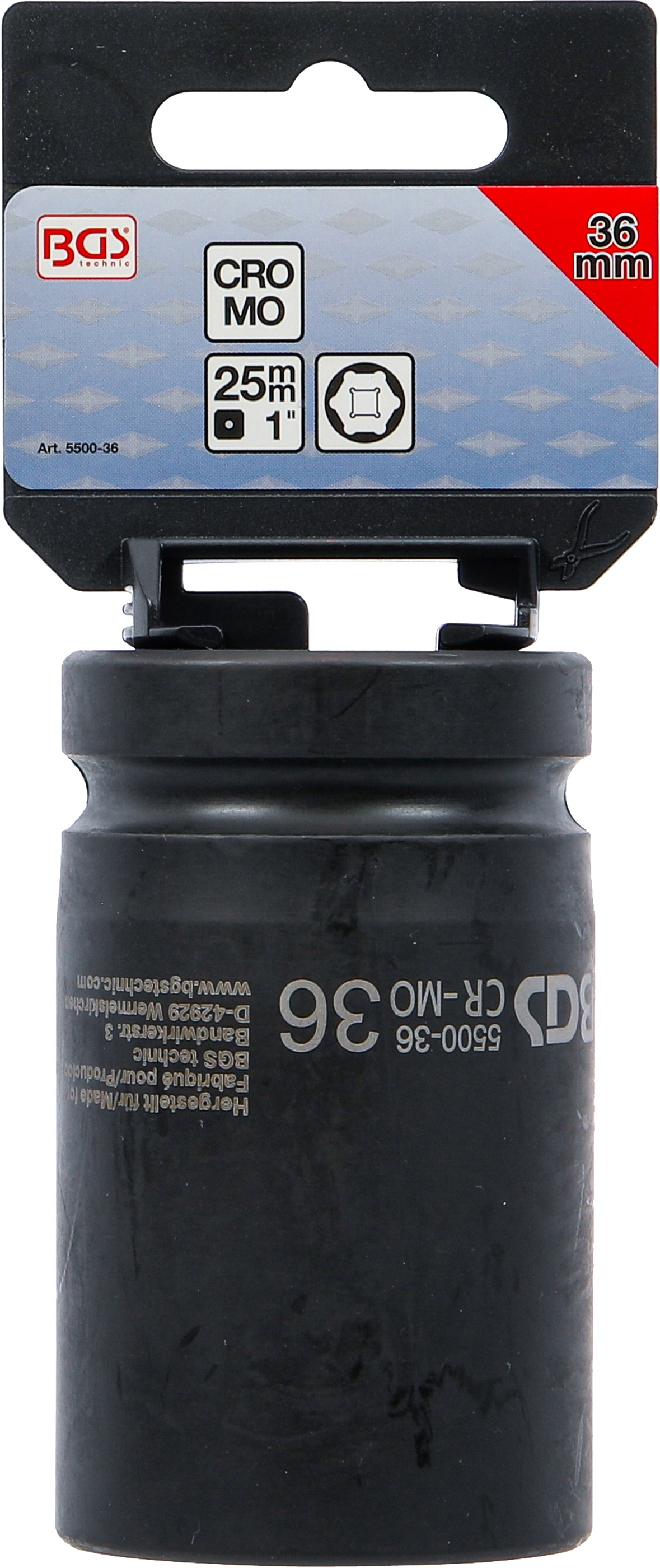 BGS Kraft-Steckschlüssel-Einsatz Sechskant, tief | Antrieb Innenvierkant 25 mm (1") | SW 36 mm