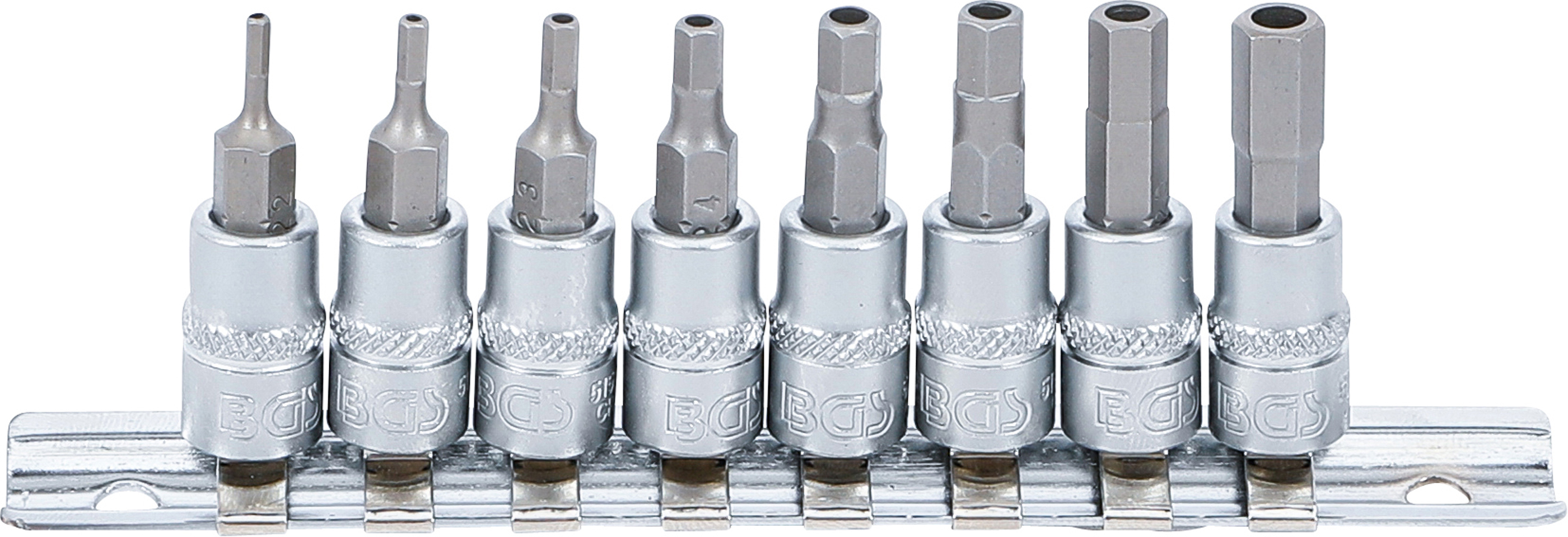 BGS Bit-Einsatz-Satz | Antrieb Innenvierkant 6,3 mm (1/4") | Innensechskant mit Bohrung 2 - 7 mm | 8-tlg.