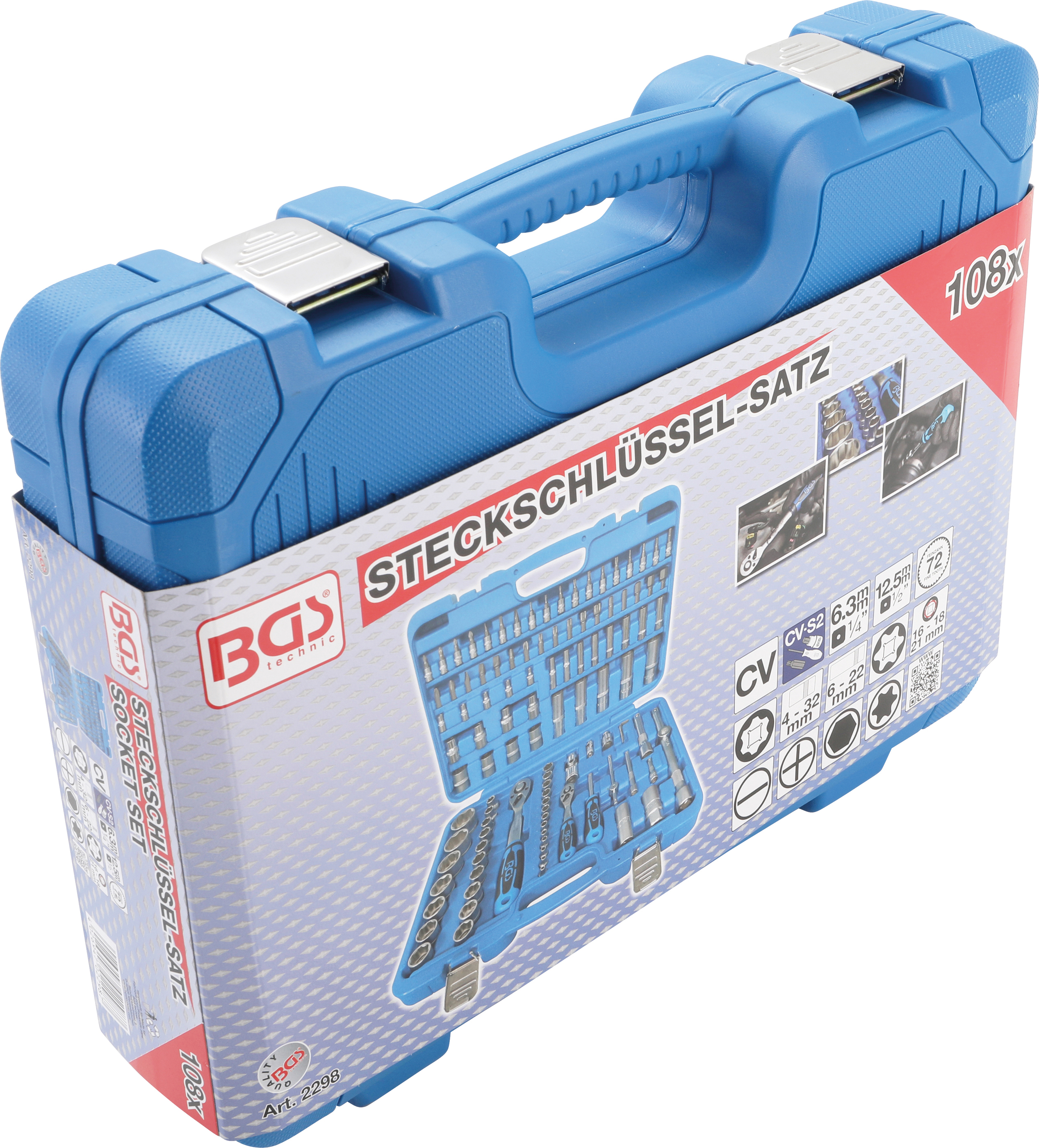 BGS Steckschlüssel-Satz Wellenprofil | Antrieb 6,3 mm (1/4") / 12,5 mm (1/2") | 108-tlg.