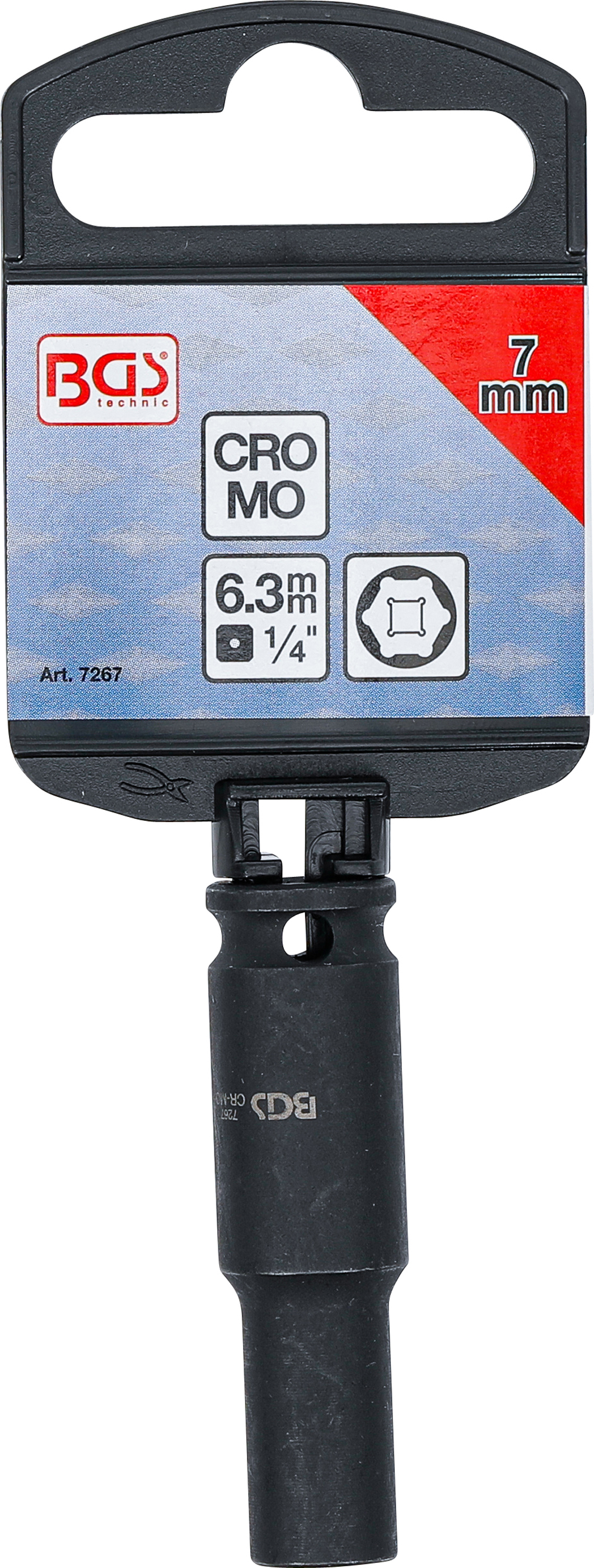 BGS Kraft-Steckschlüssel-Einsatz Sechskant, tief | Antrieb Innenvierkant 6,3 mm (1/4") | SW 7 mm