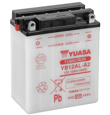 Batterie die Säure/Starterbatterie YUASA 12V 12,6Ah 150A P+ Betriebs elektrolyt im Set 134x80x160mm Mit Elektrolyt trocken geladen erforderliche Elektrolytmenge 0,75l YB12AL-A2 passt zu: APRILIA ARREC
