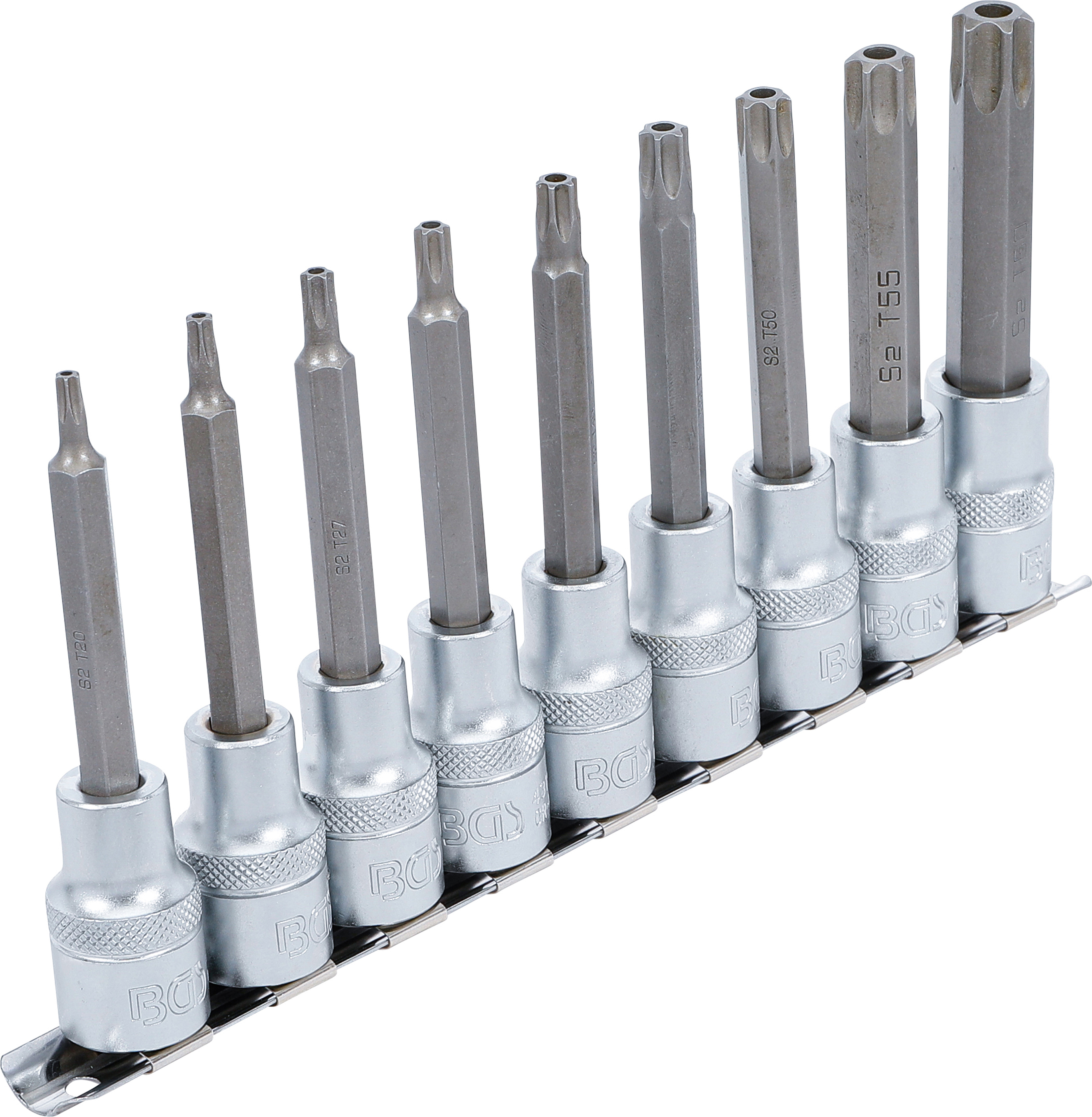 BGS Bit-Einsatz-Satz | Antrieb Innenvierkant 12,5 mm (1/2") | T-Profil (für Torx) mit Bohrung | 9-tlg.